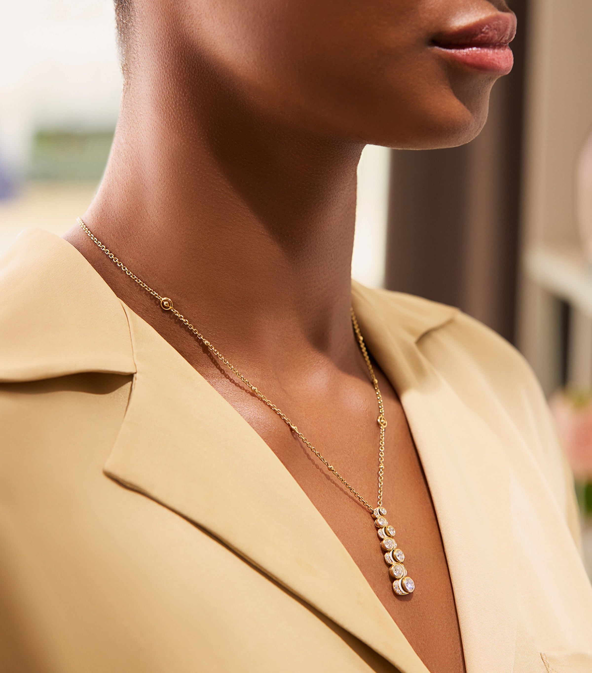 Yellow Gold and Diamond Over the Moon Necklace YELLOW GOLD Image 2