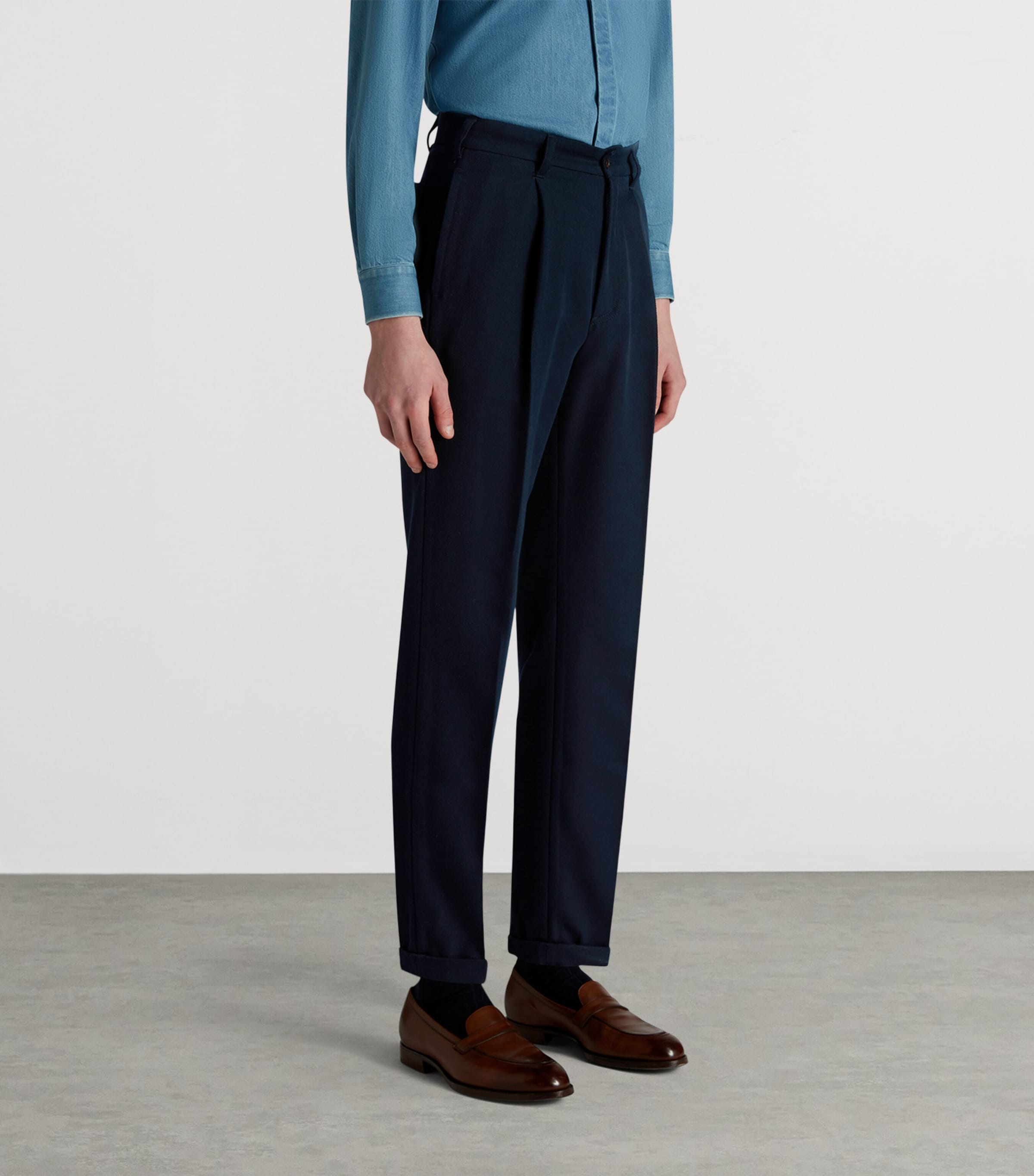 Cotton-Wool Drill Tapered Chinos 416HOUSE NAVY Image 3