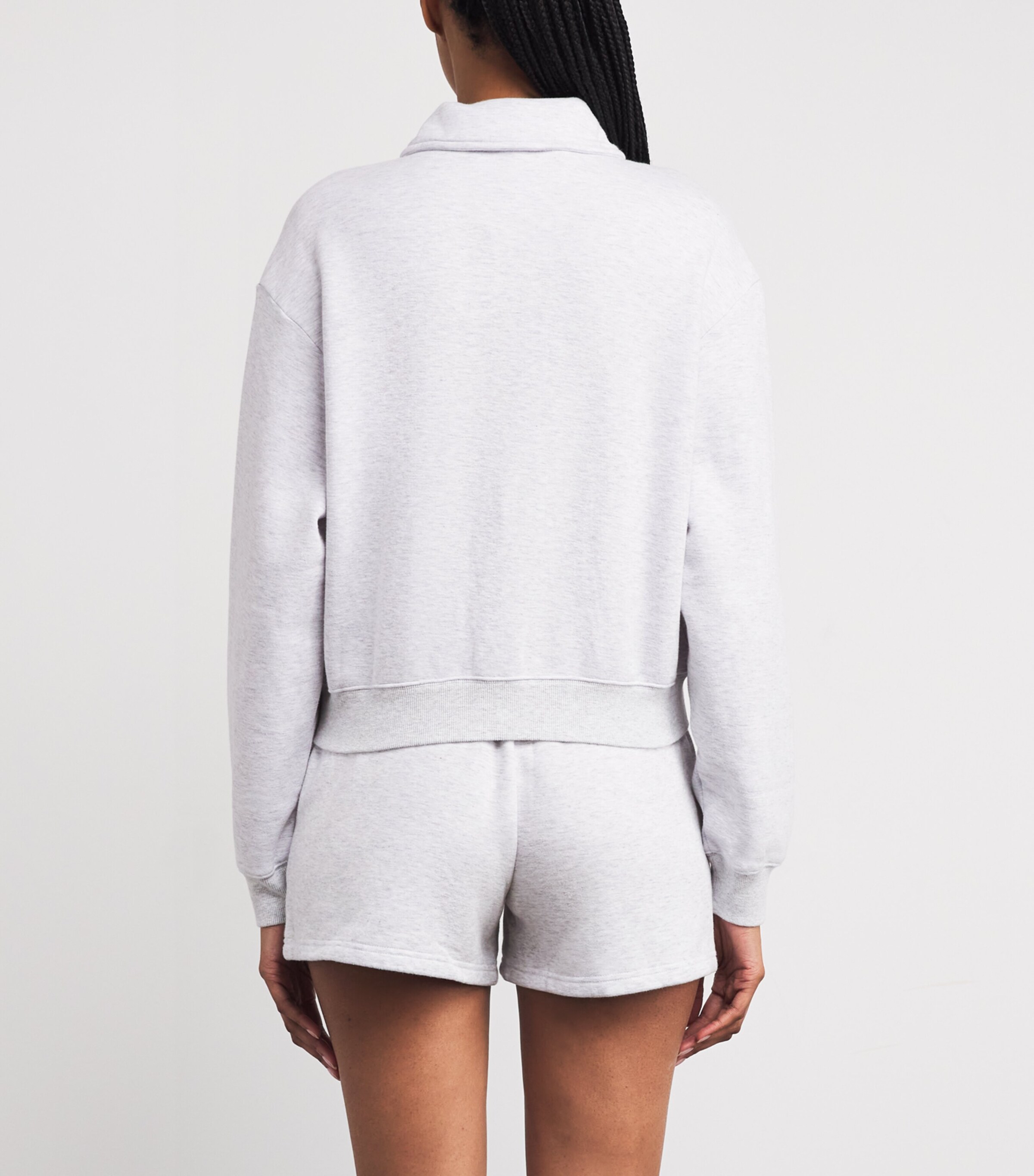 Cotton-Blend Fleece Polo Sweatshirt LIGHT HEATHER GREY Image 4