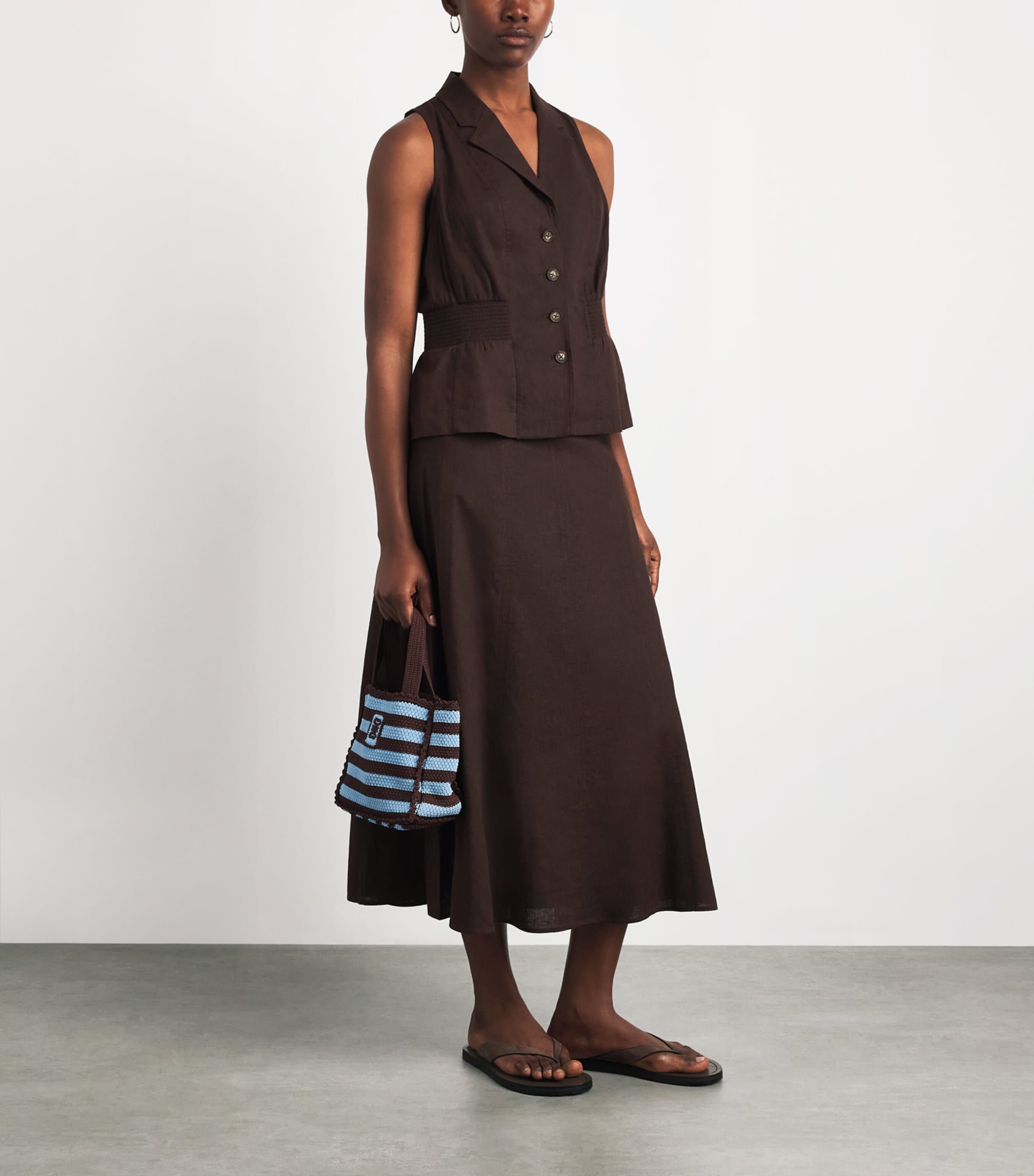 ME+EM Womens Linen-Blend Maxi Skirt Cocoa Brown Image 2