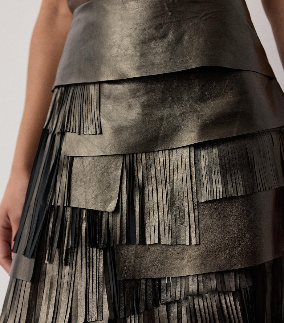 Ralph Lauren Collection Womens Leather Fringe Belinda Skirt Bronze Image 6