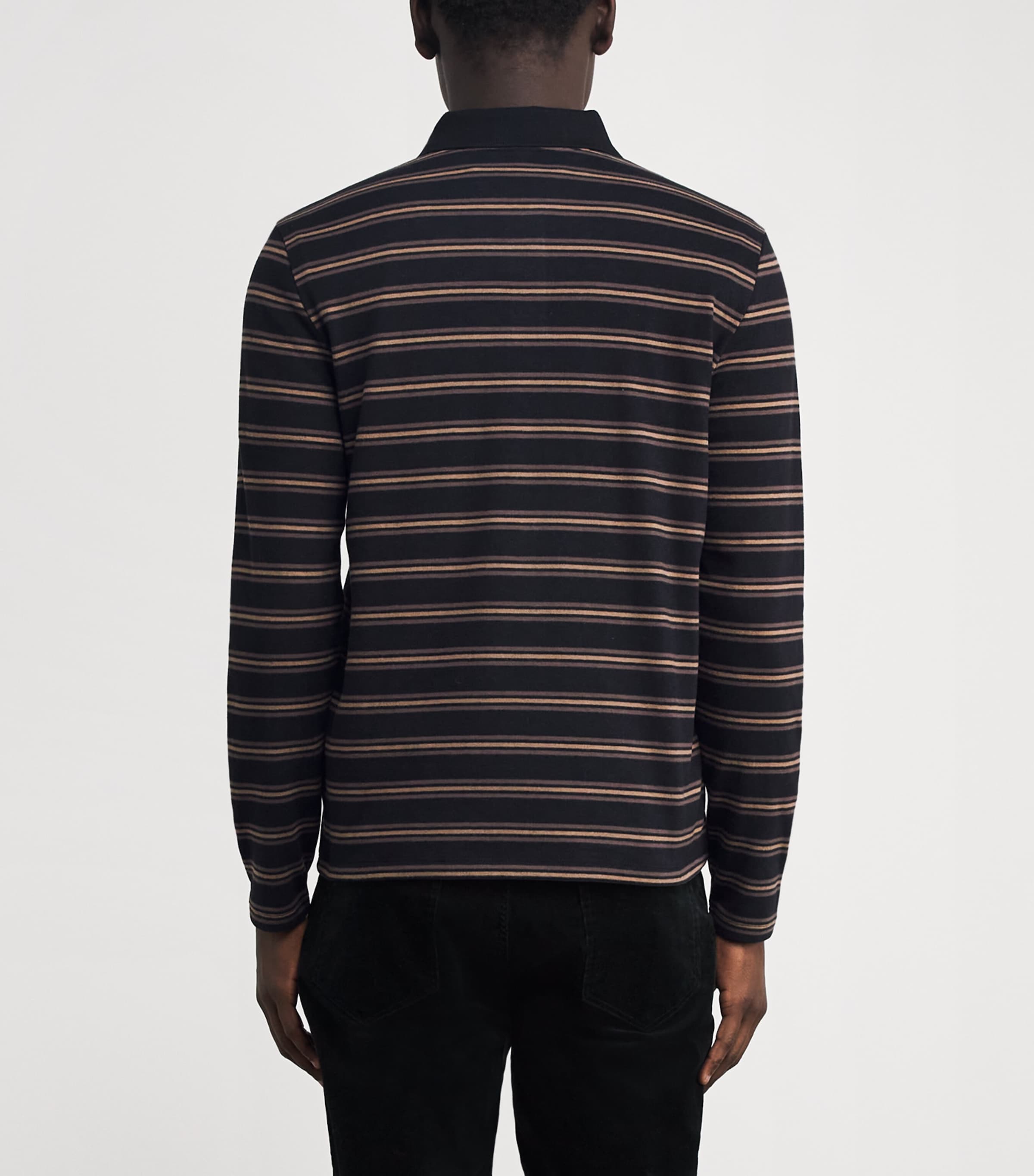 Cotton-Blend Stripe Polo Shirt 003BLC BLACK Image 4