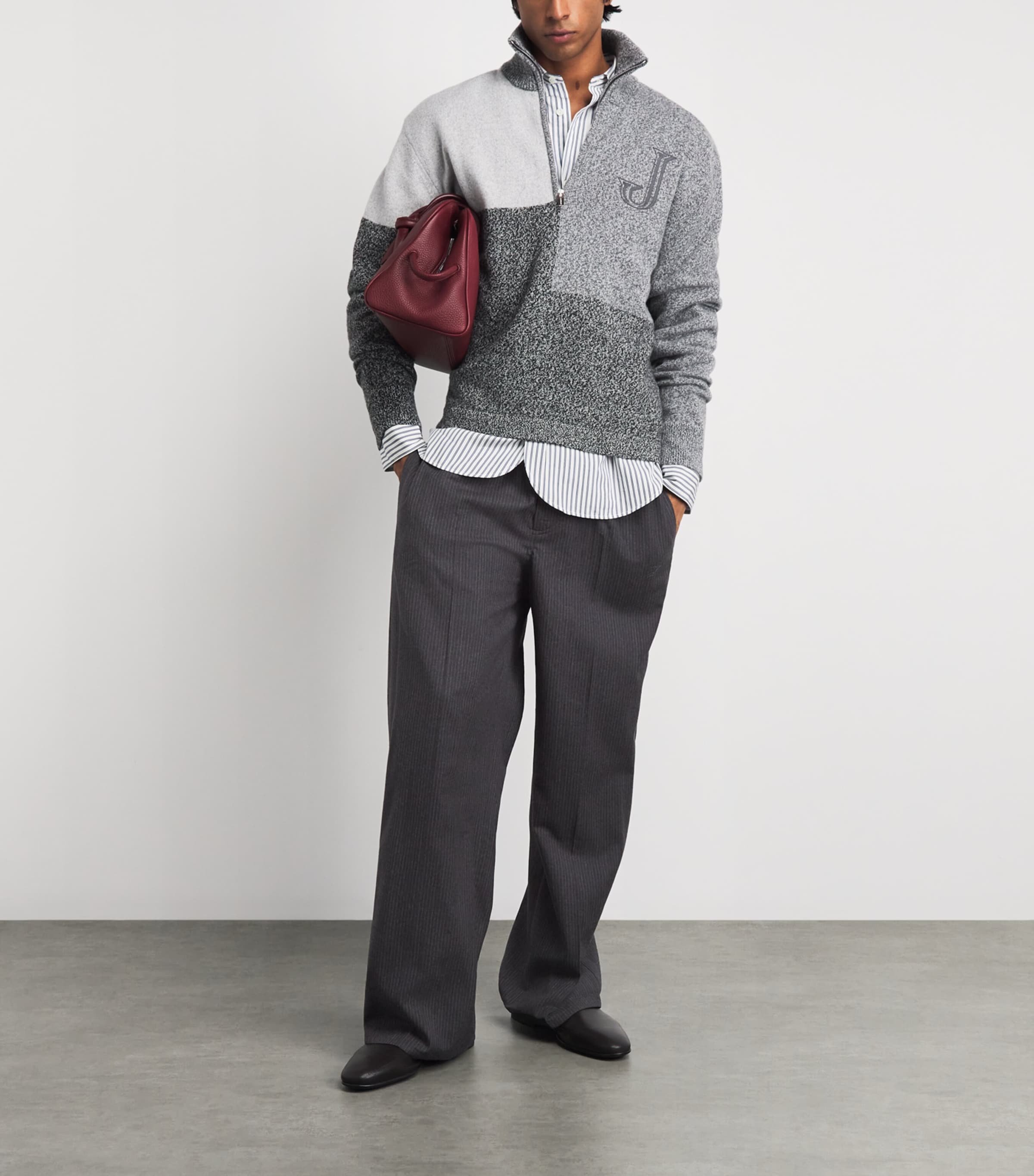 Jacquemus Mens Virgin Wool Stripe Miami Trousers Dark Grey Image 2