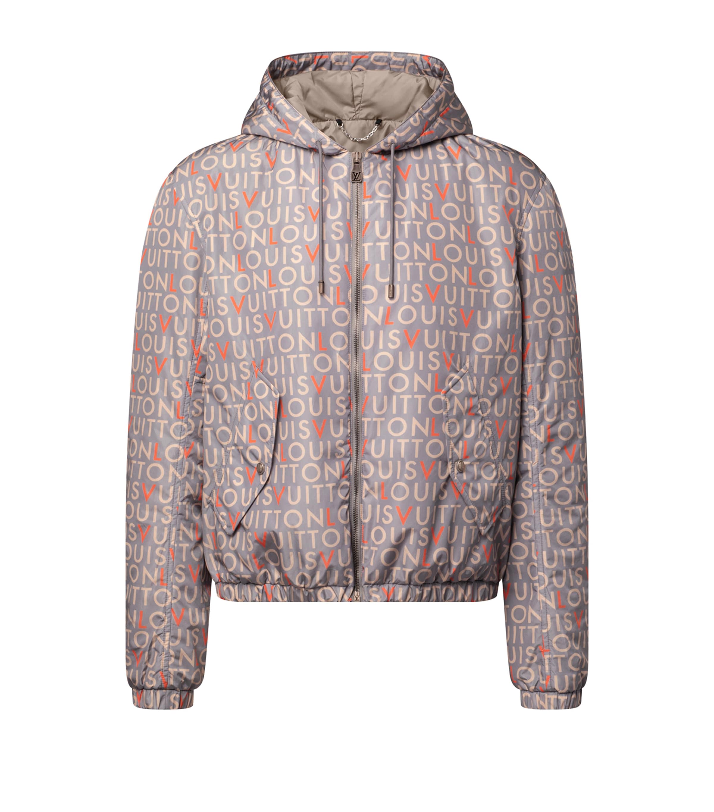 LOUIS VUITTON Mens Printed Signature Windbreaker Jacket Stone Grey Image 1