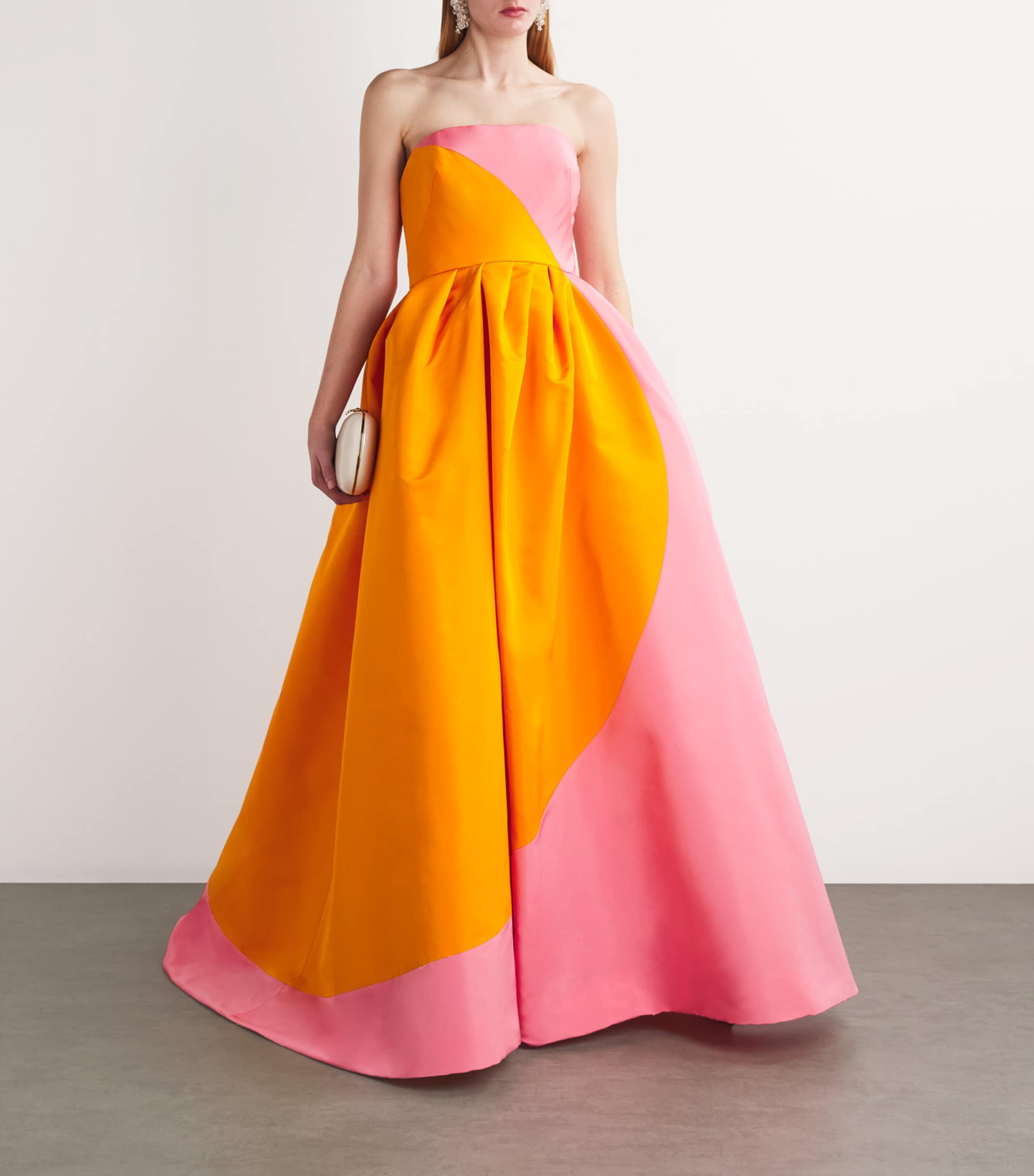 Carolina Herrera Womens Silk Colour-Block Strapless Gown Sunset Multi Image 2