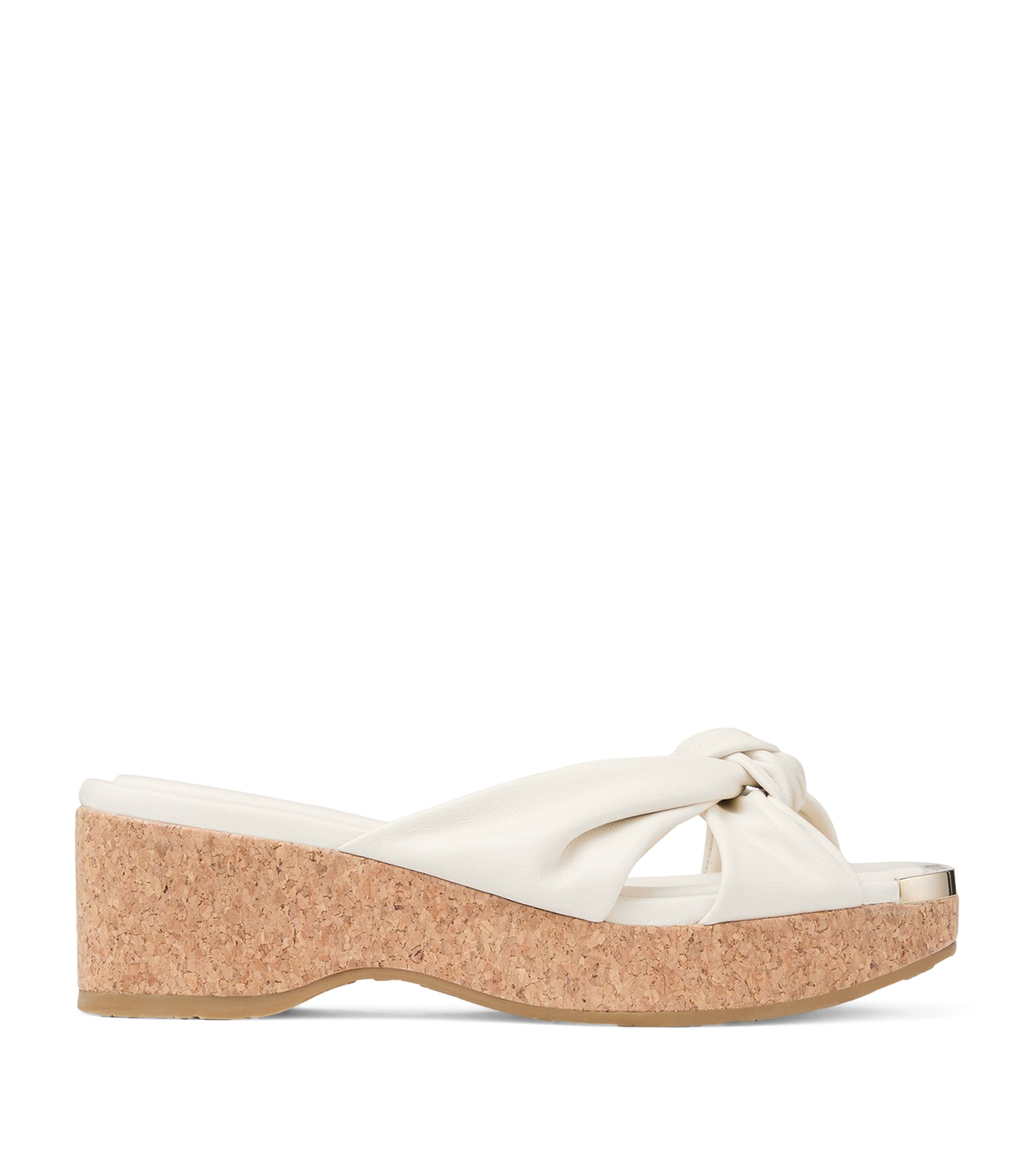 Jimmy Choo Womens Latte Avenue Knot-embellished Leather Wedge Sandals In White
