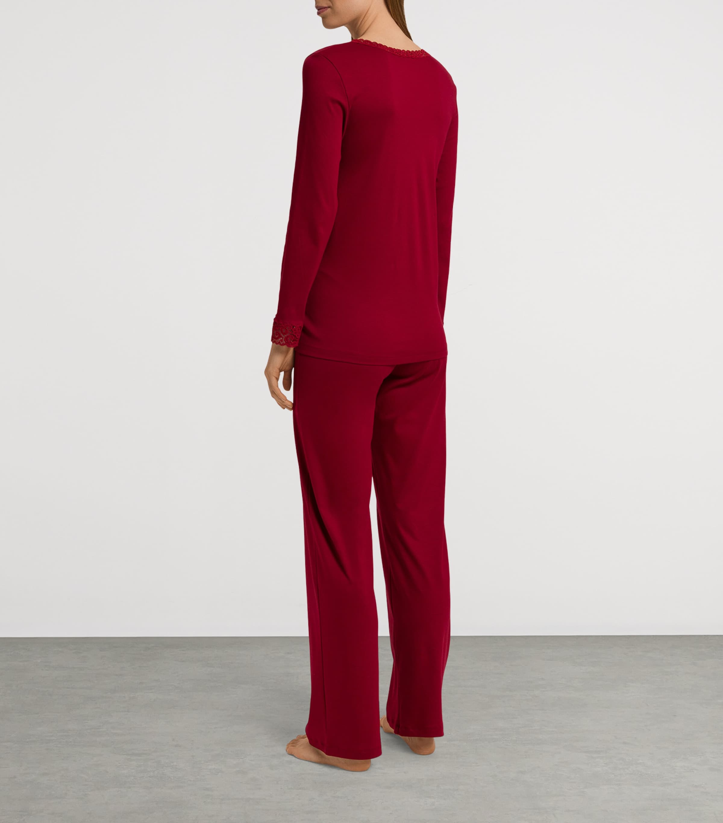 Cotton Lace-Trim Pyjama Set RED DAHLIA Image 4