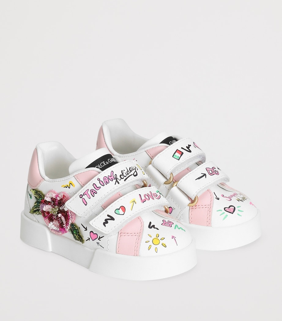 Embellished Portofino Low-Top Sneakers 8B913-WHITE/PINK Image 5