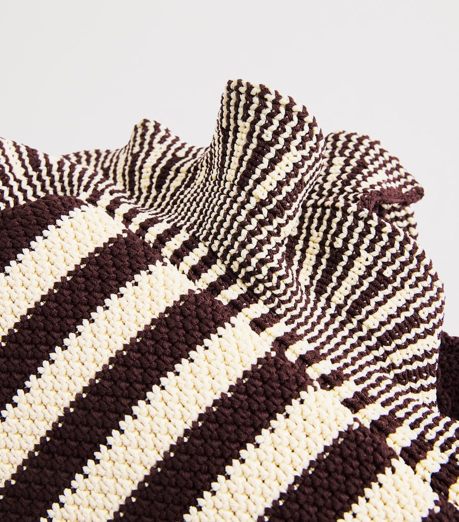 Sandro Paris Crochet Stripe Tote Bag Ecru / Brown Image 5