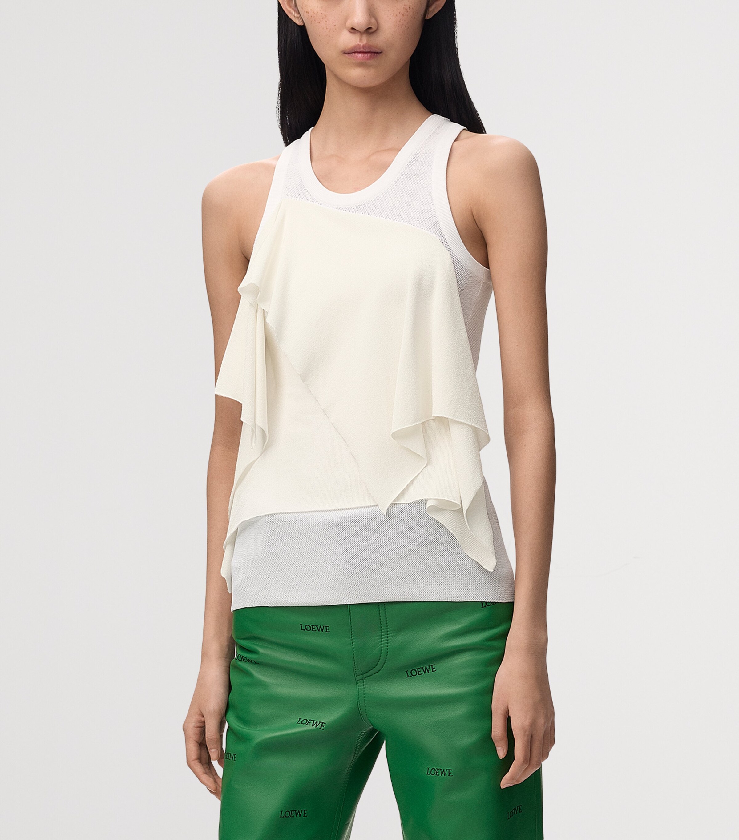 LOEWE Womens Asymmetric Panel Tank Top White Image 3