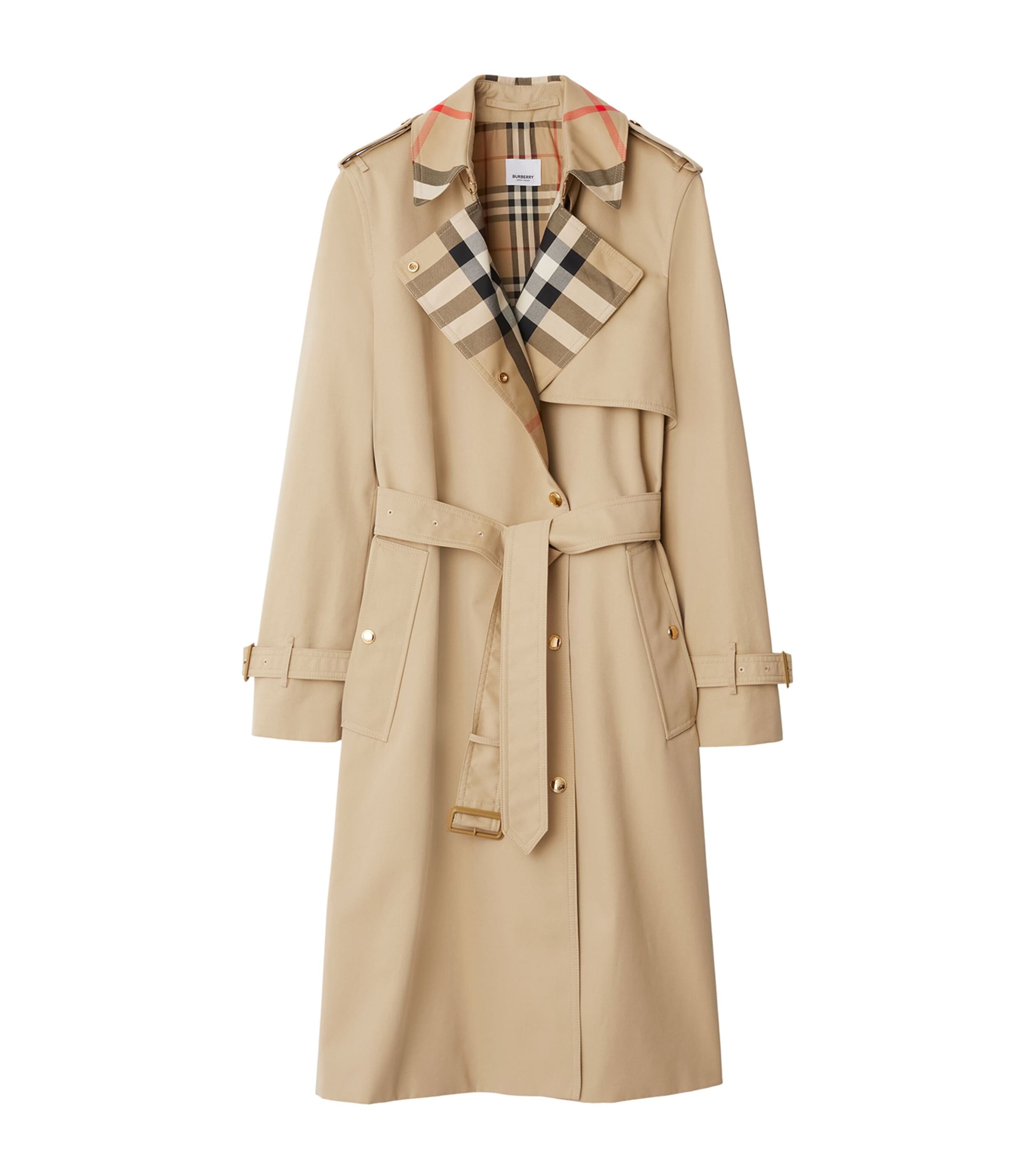 Burberry Cotton Gabardine Check-collar Trench Coat In Neutral