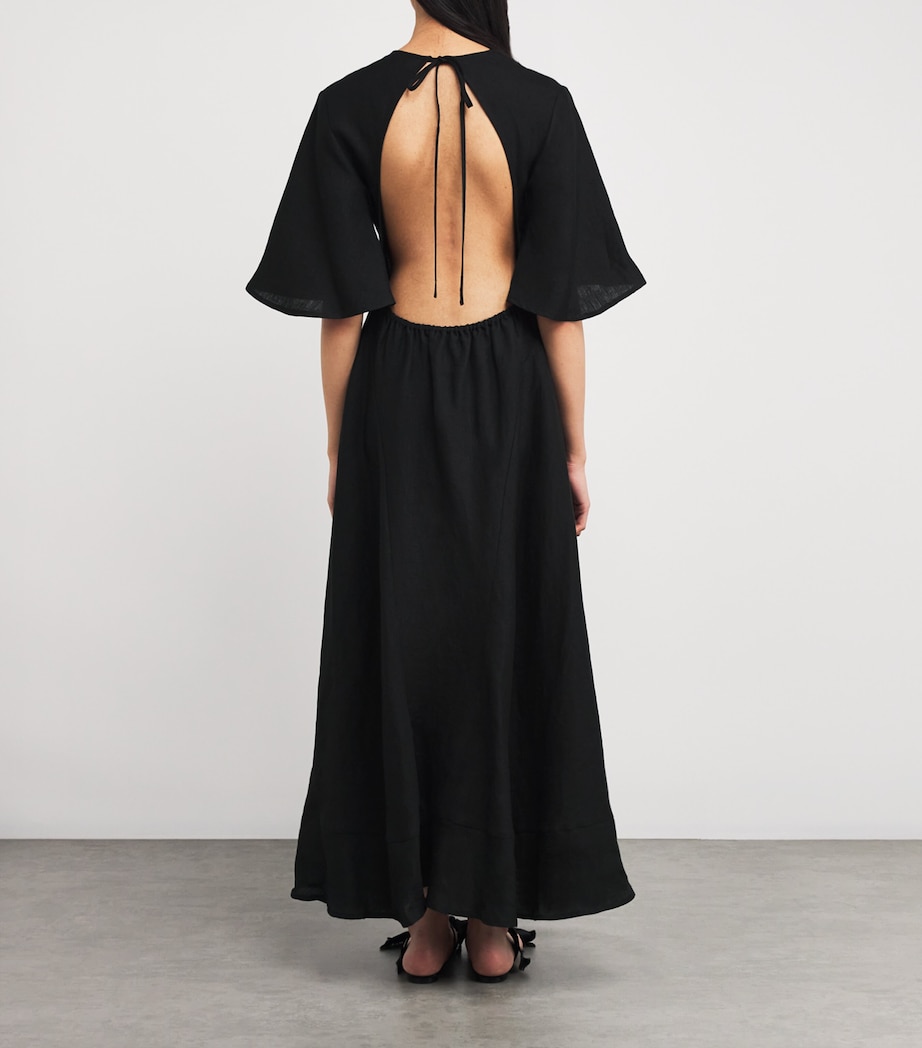 Linen Open-Back Maxi Dress BLACK Image 3