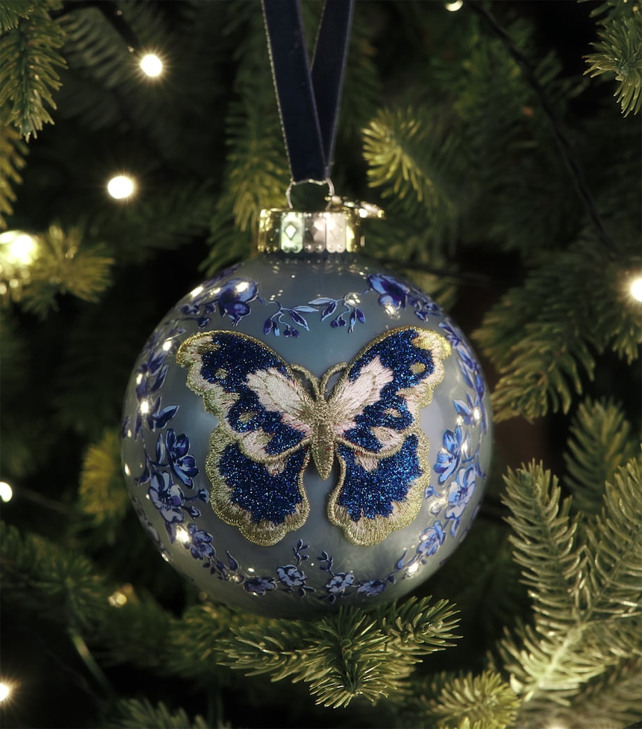 Harrods Toile Butterfly-Embellished Bauble Blue Image 3
