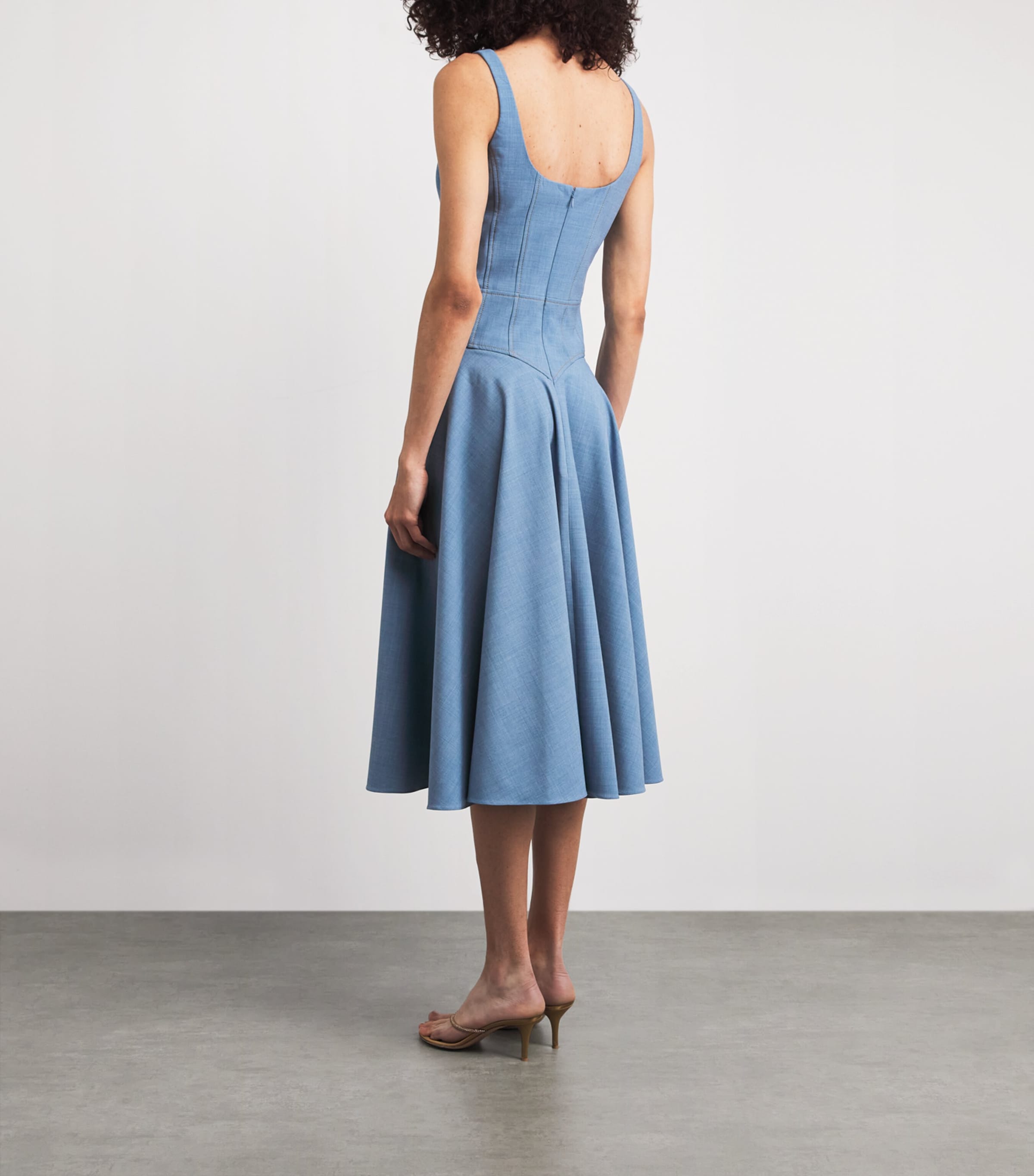 Emilia Wickstead Blue Chambray Harmony Midi Dress | Harrods UK