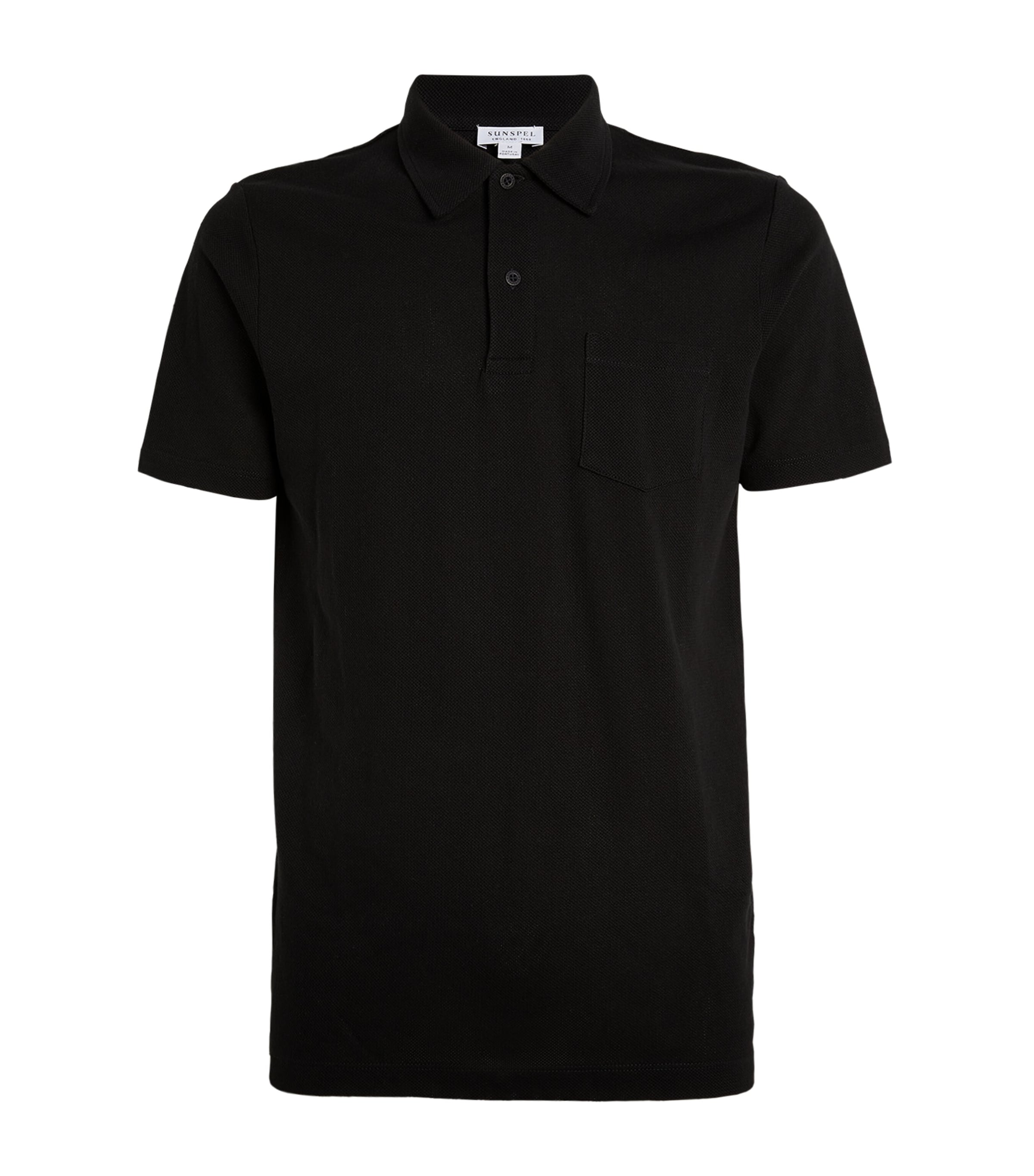 Sunspel Mens Supima Cotton Riviera Polo Shirt Bkaa Black Image 1