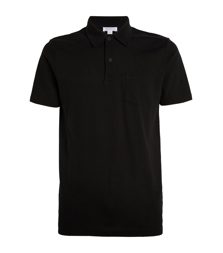 Sunspel Mens Supima Cotton Riviera Polo Shirt Bkaa Black Image 1