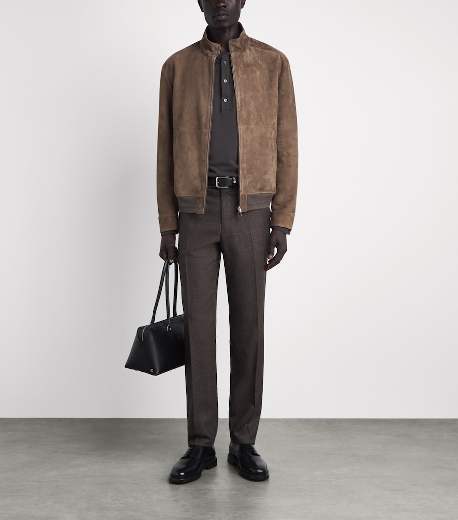Canali Mens Lamb Suede Bomber Jacket Brown Image 2