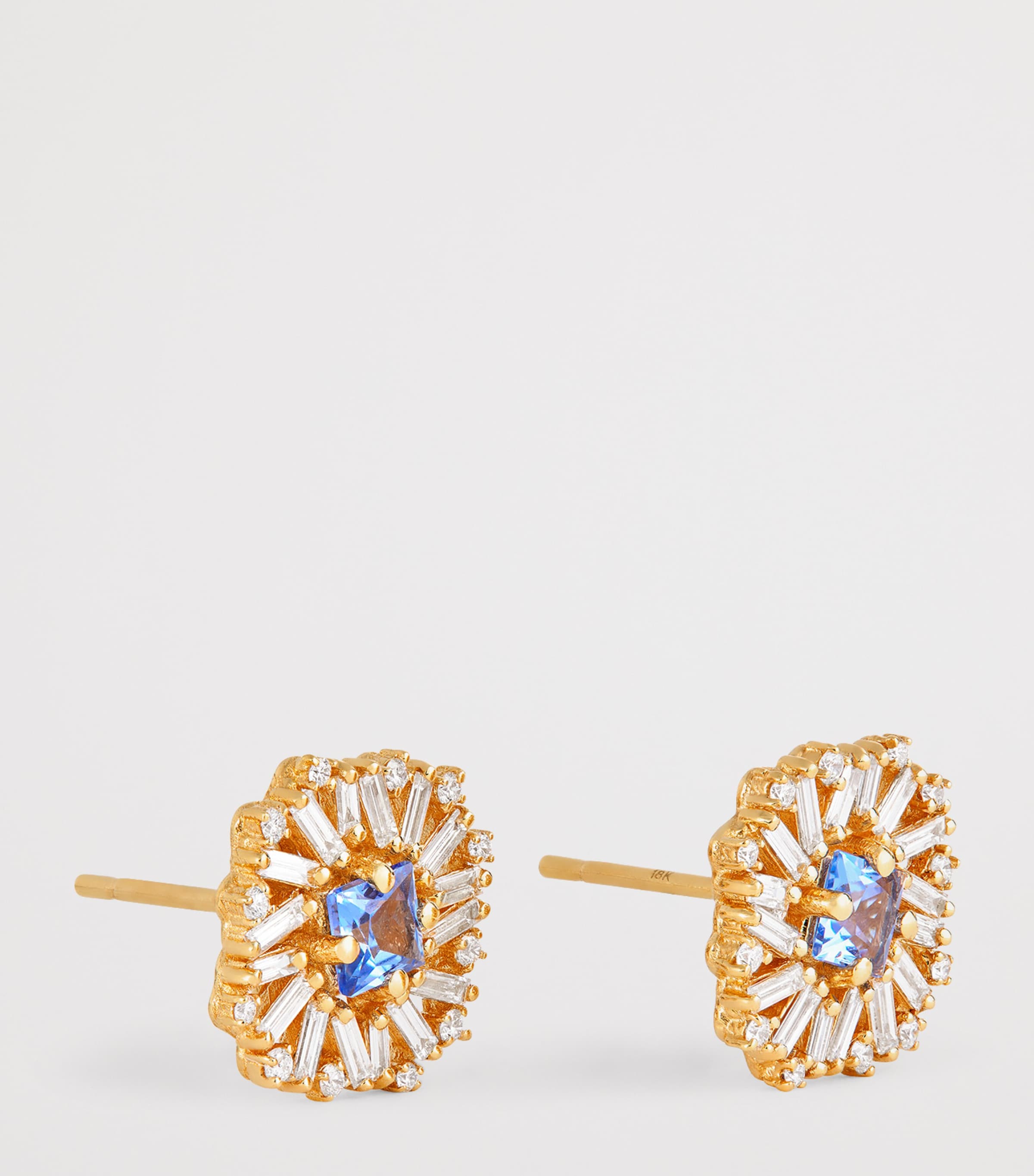 Yellow Gold, White Diamond and Sapphire Princess Earrings 18K YG/LB Image 3