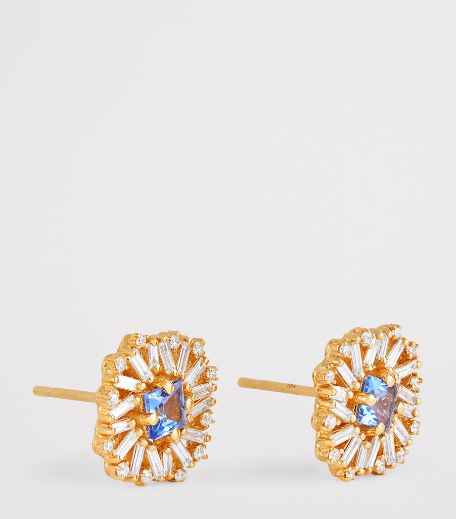 Yellow Gold, White Diamond and Sapphire Princess Earrings 18K YG/LB Image 3