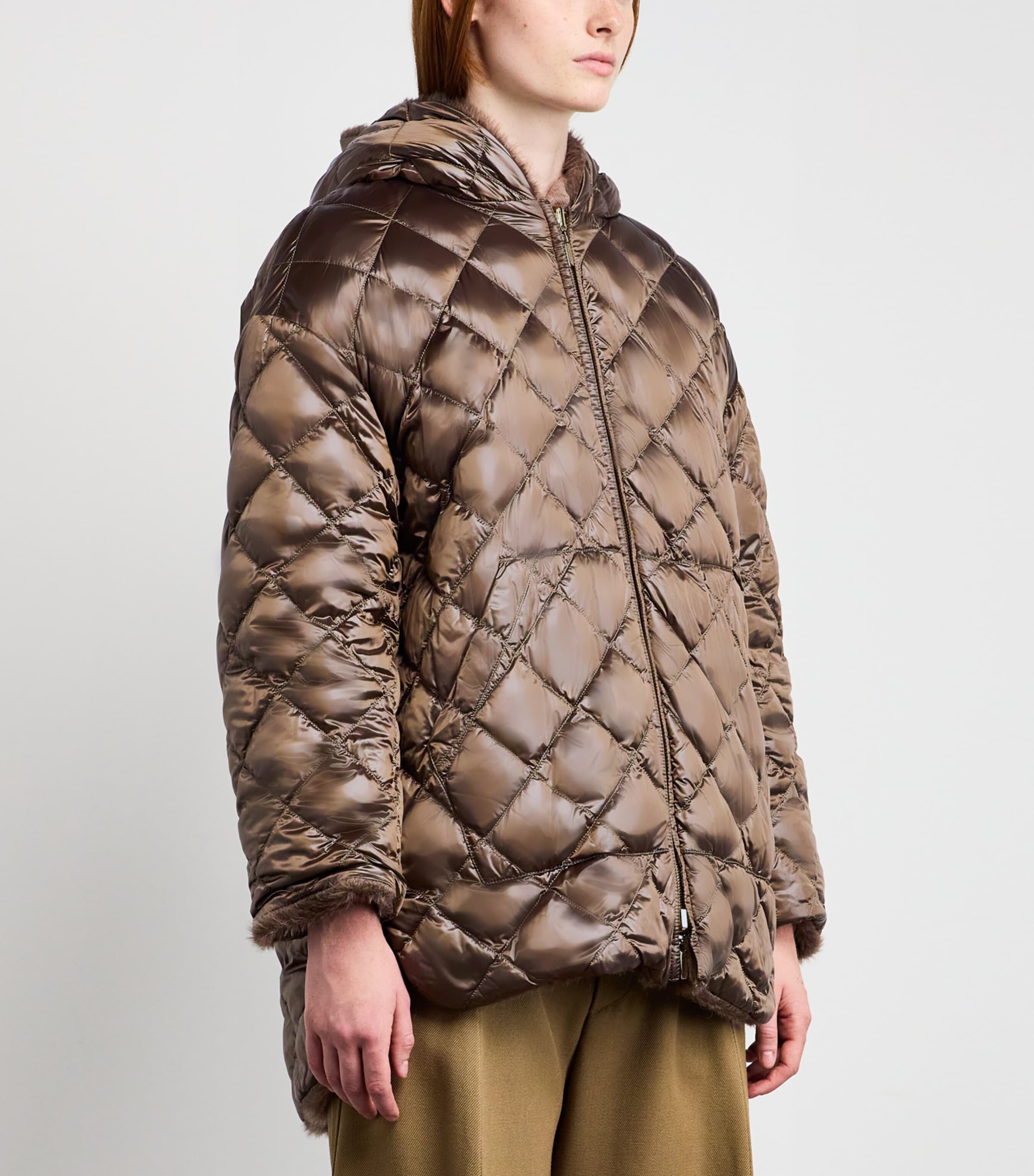 Down, Faux Fur and Water-Repellent Reversible Jacket BROWN Image 6