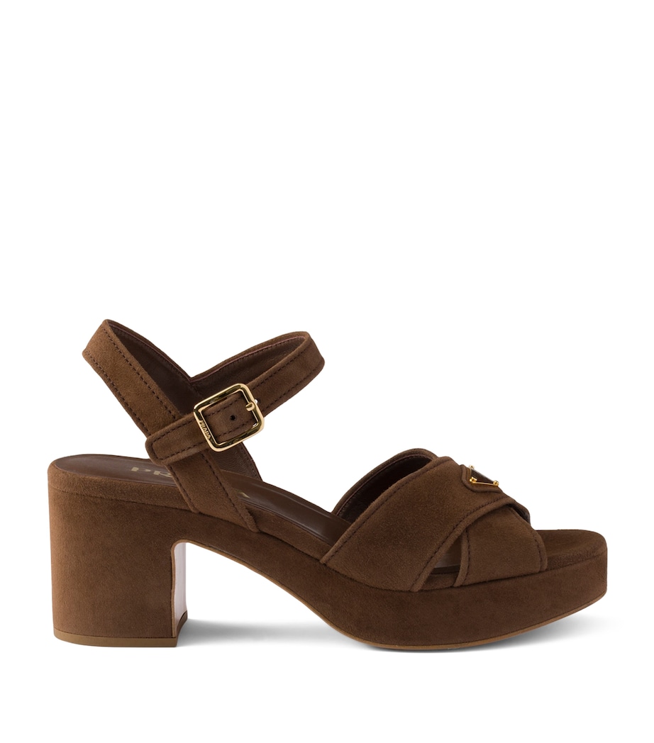 Prada Suede Platform Sandals 65 Brown Image 1