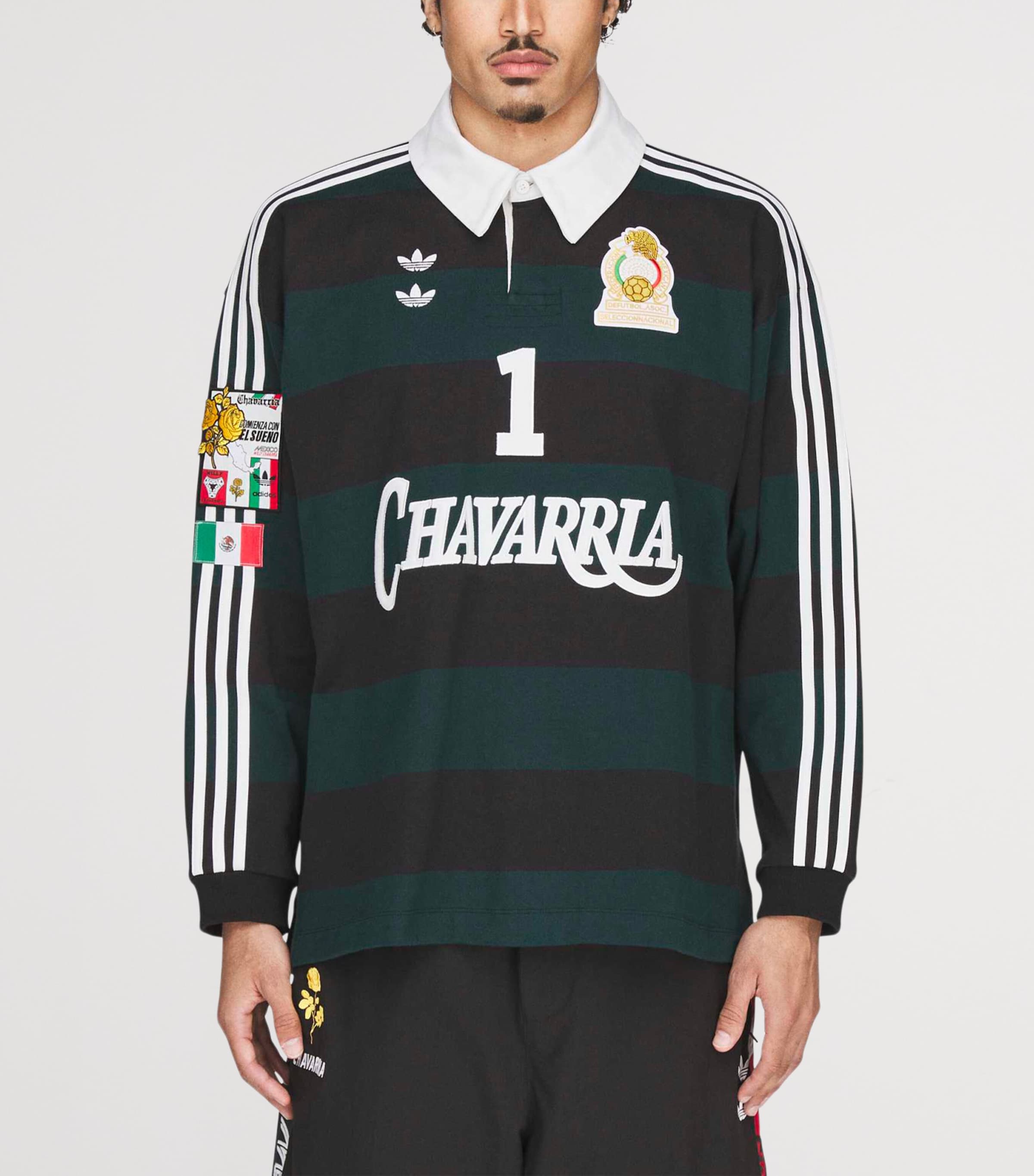 Willy Chavarria Mens x adidas Originals Mexico Rugby Shirt Black/aurora Ivy Image 3