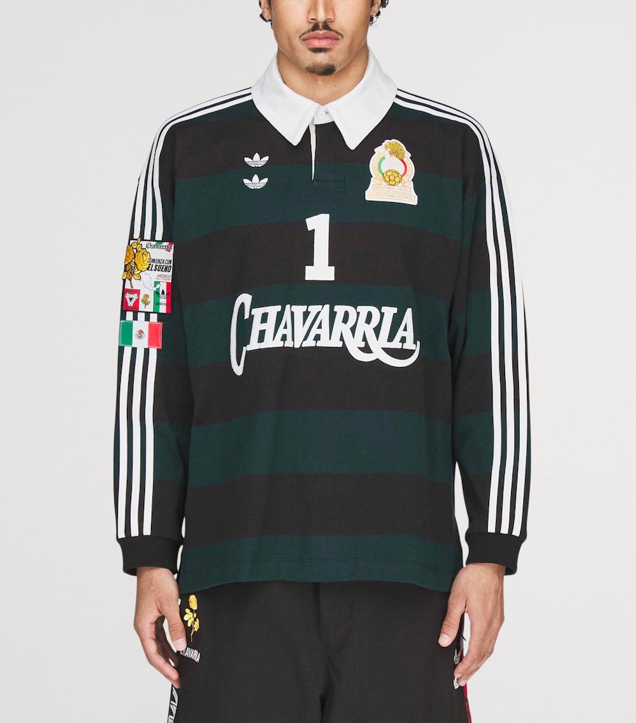 Willy Chavarria Mens x adidas Originals Mexico Rugby Shirt Black/aurora Ivy Image 3