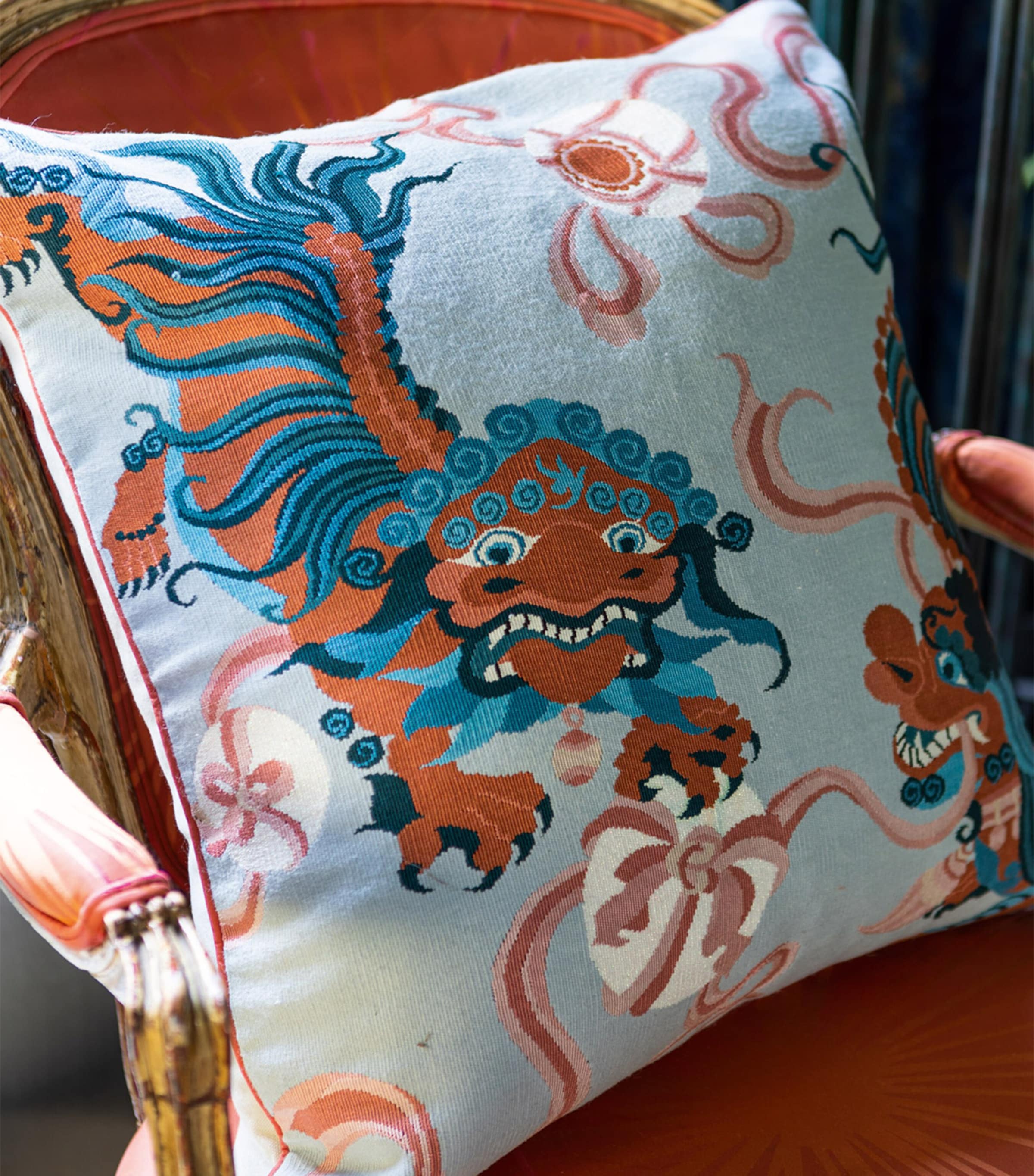 x Guo Pei Lion Dance Cushion (56cm x 56cm) BLUE Image 3