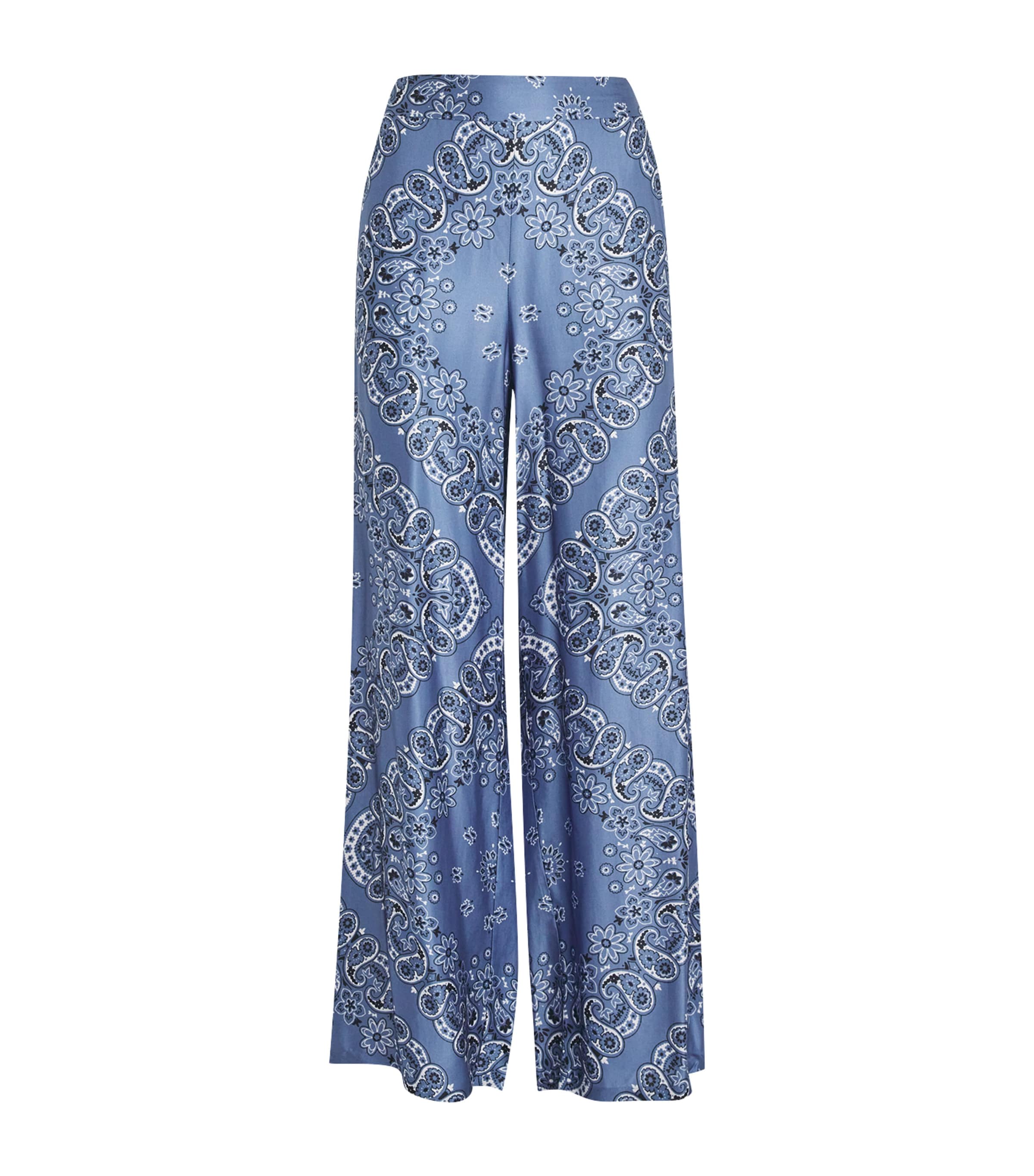 Maje Printed Wide-leg Trousers In Blue