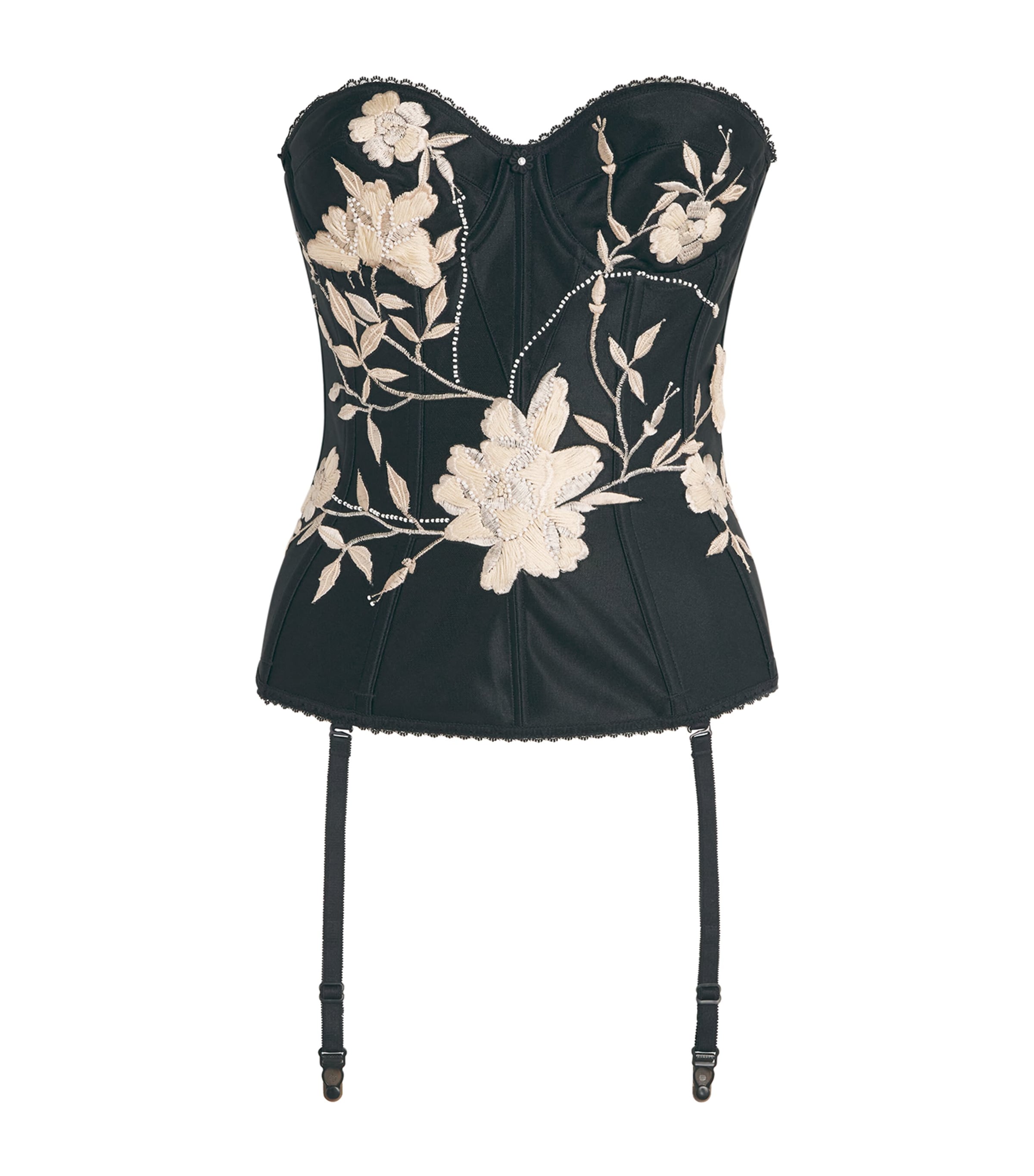 Shop Natori Floral-embroidered Corset In Black