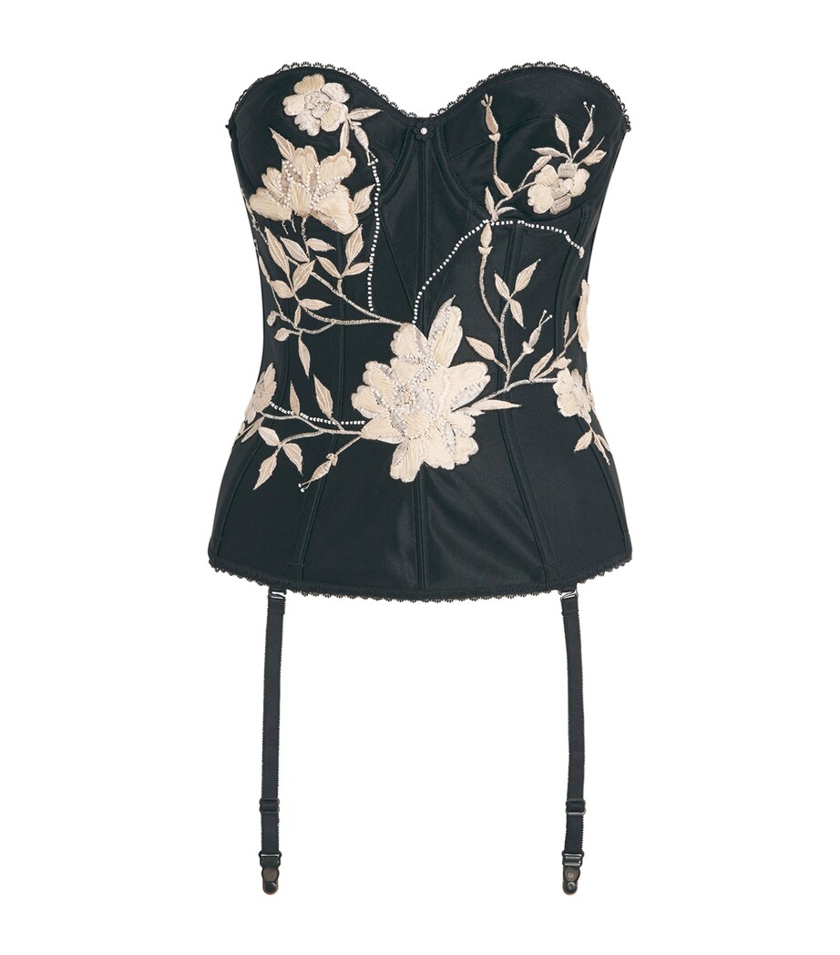 Floral-Embroidered Corset BLACK BLK Image 1