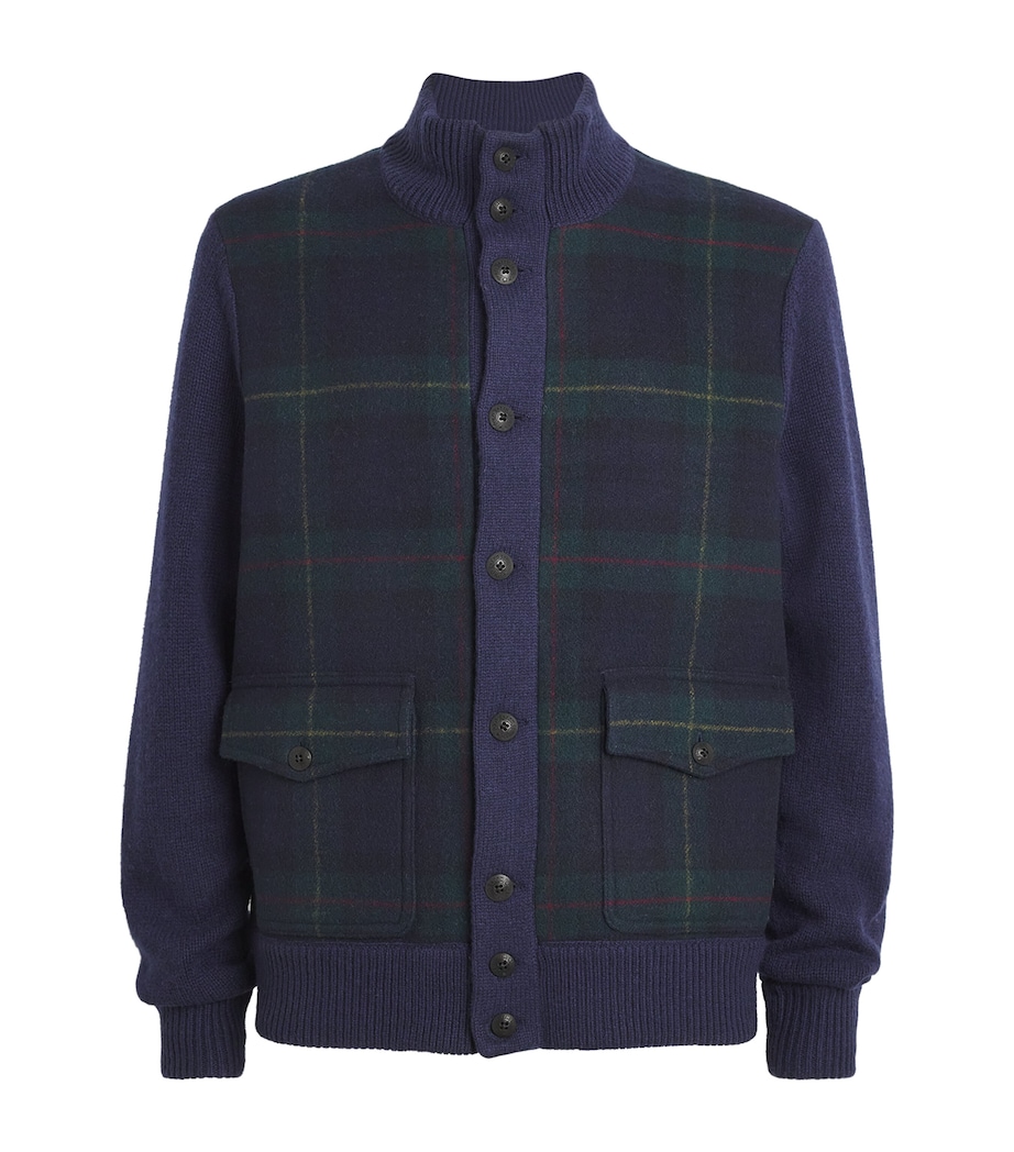 Polo Ralph Lauren Mens Wool Tartan Cardigan Blue Image 1