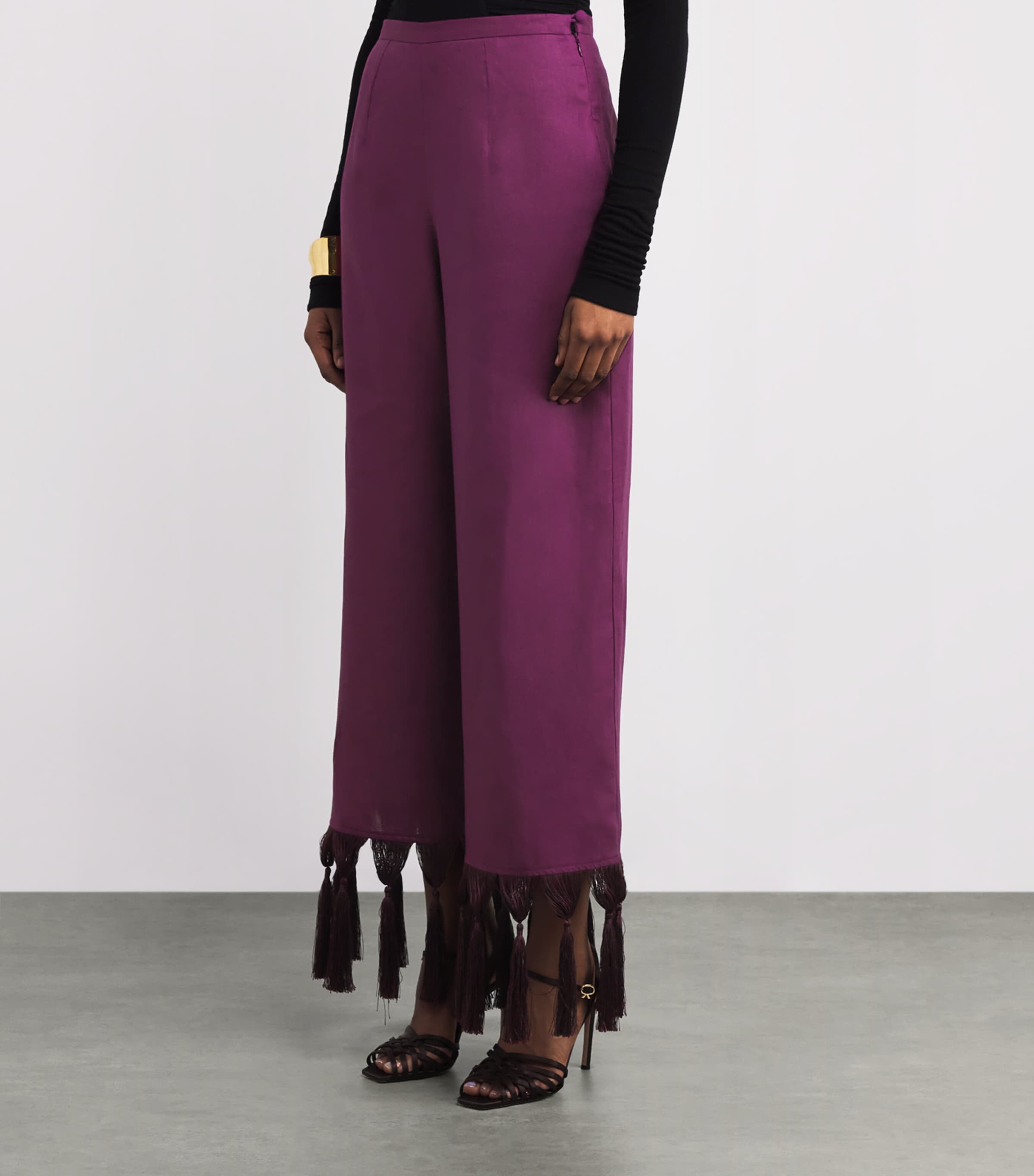 Linen Fringed Marlino Trousers PLUM Image 3