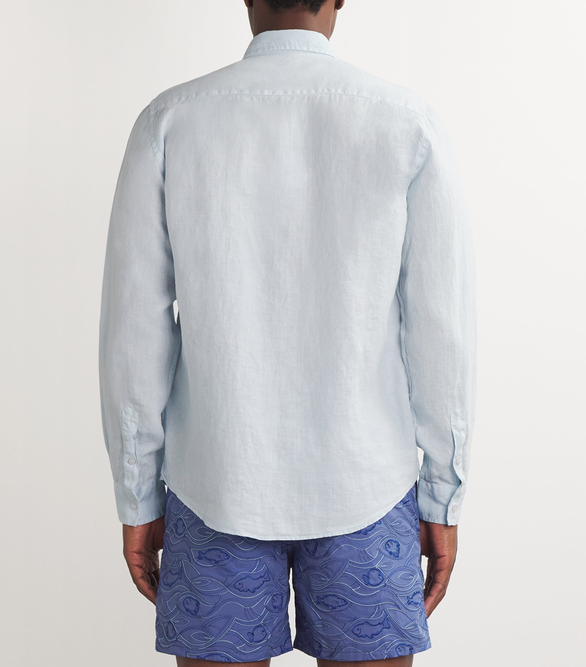 Vilebrequin Mens Linen Embroidered Caroubis Shirt Sky Blue Image 4