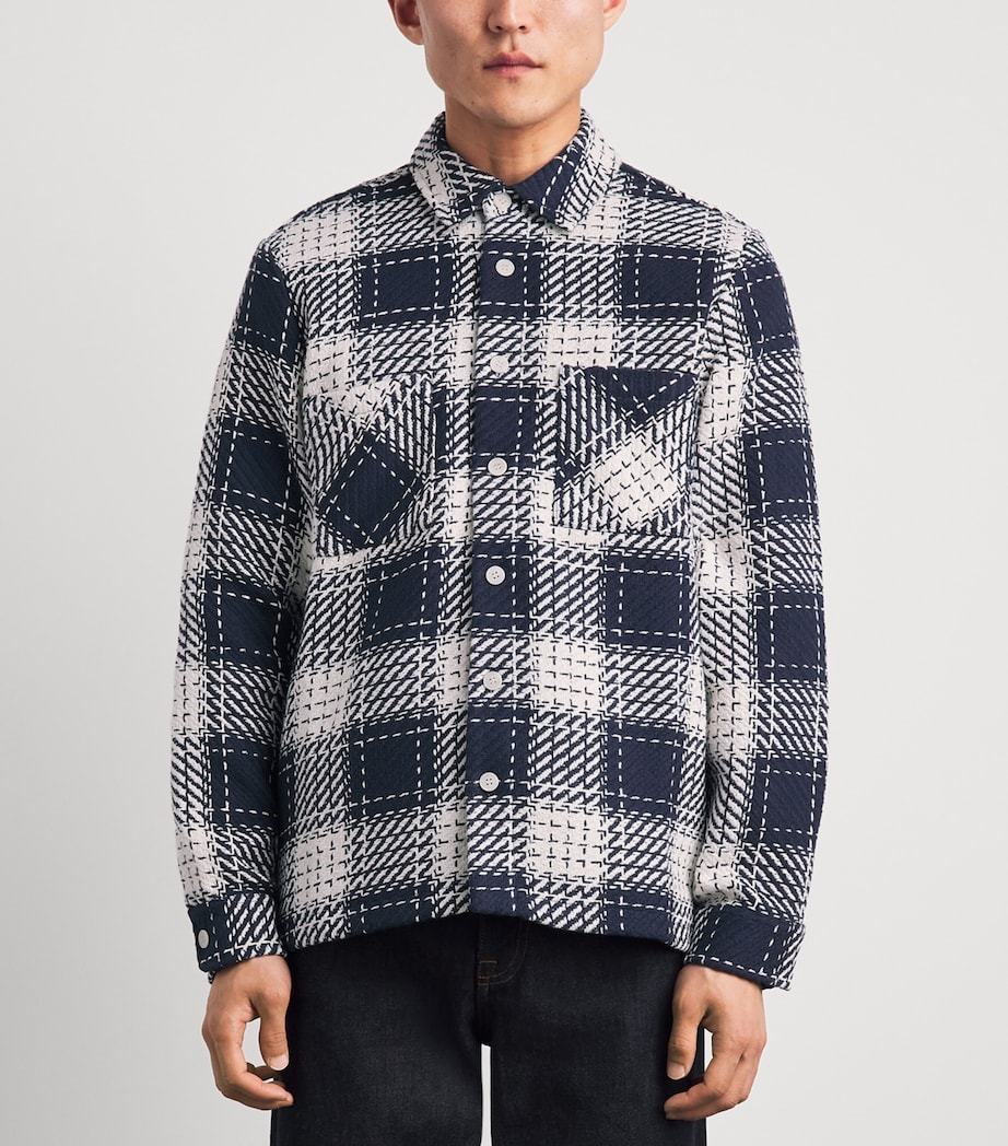 Wax London Mens Beatnik Check Whiting Overshirt Marine Image 4