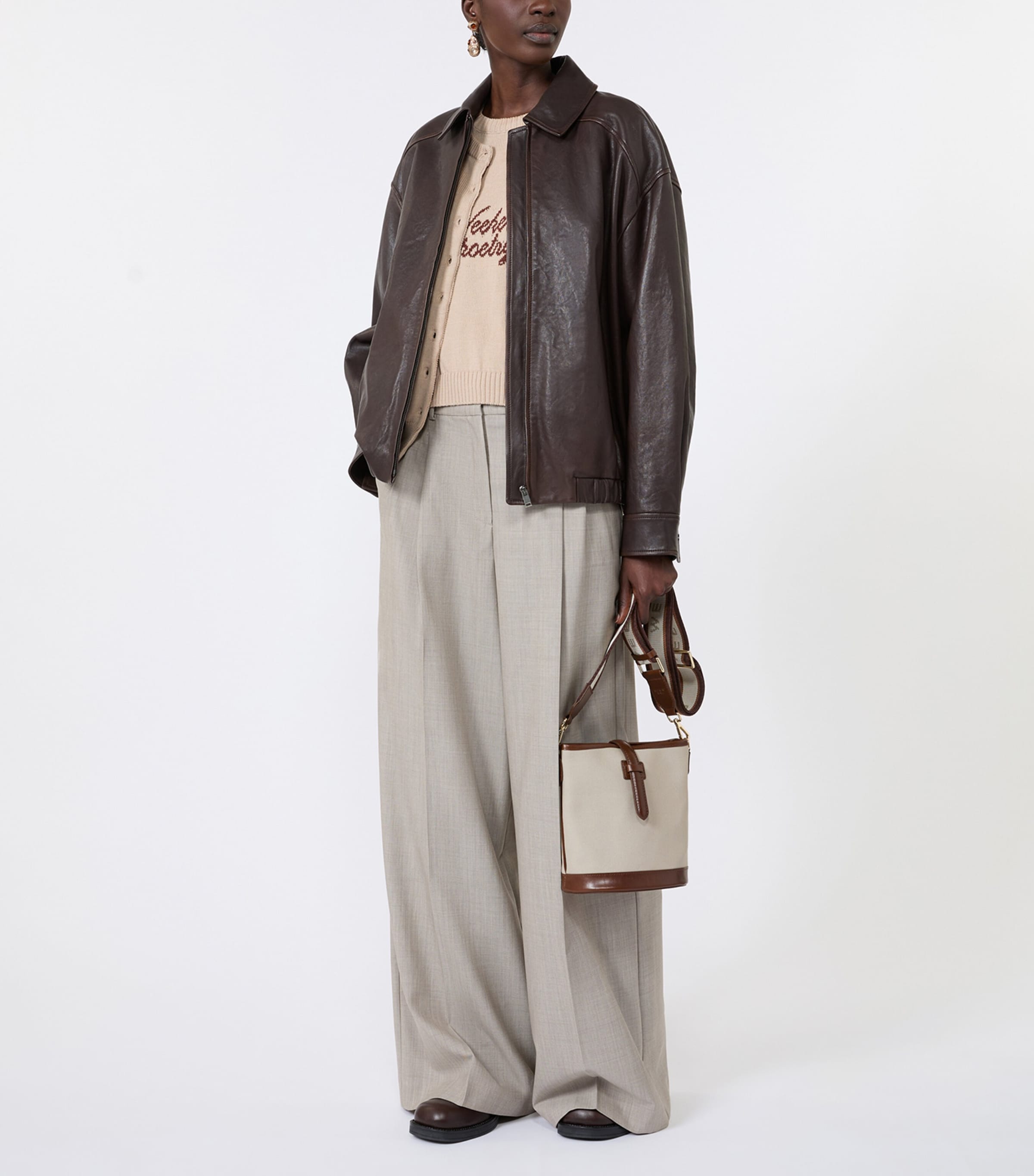 Weekend Max Mara Womens Virgin Wool Wide-Leg Trousers Hazelnut Brown Image 5