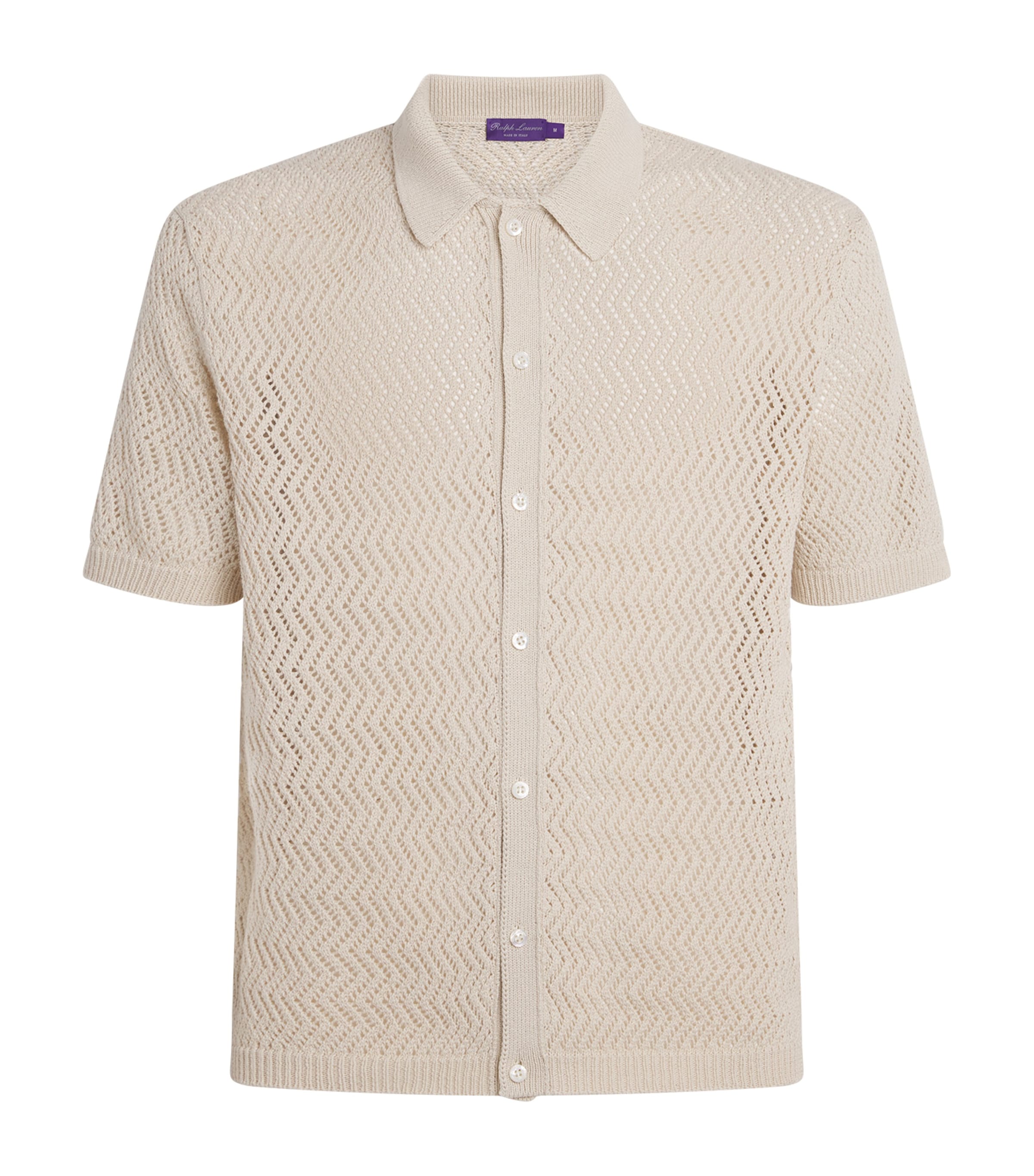 Ralph Lauren Purple Label Mens Cotton Crochet Short-Sleeve Cardigan Limestone Image 1