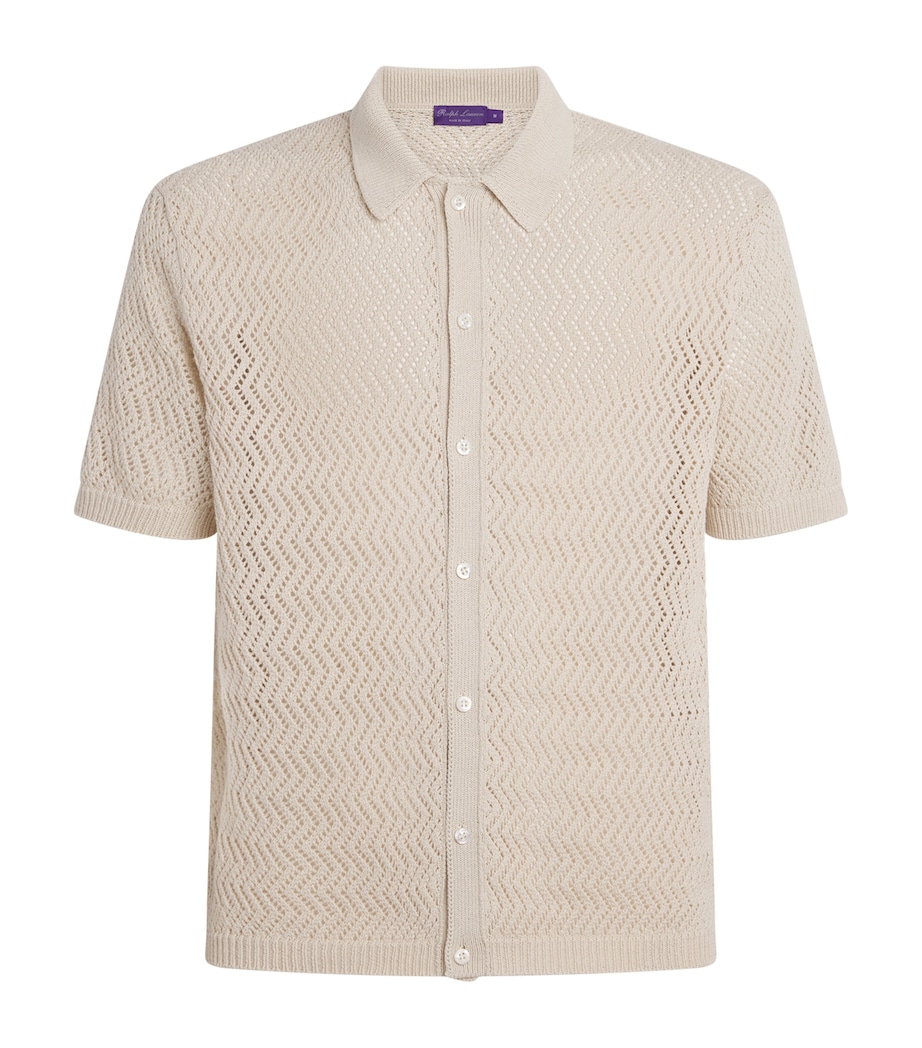 Ralph Lauren Purple Label Mens Cotton Crochet Short-Sleeve Cardigan Limestone Image 1