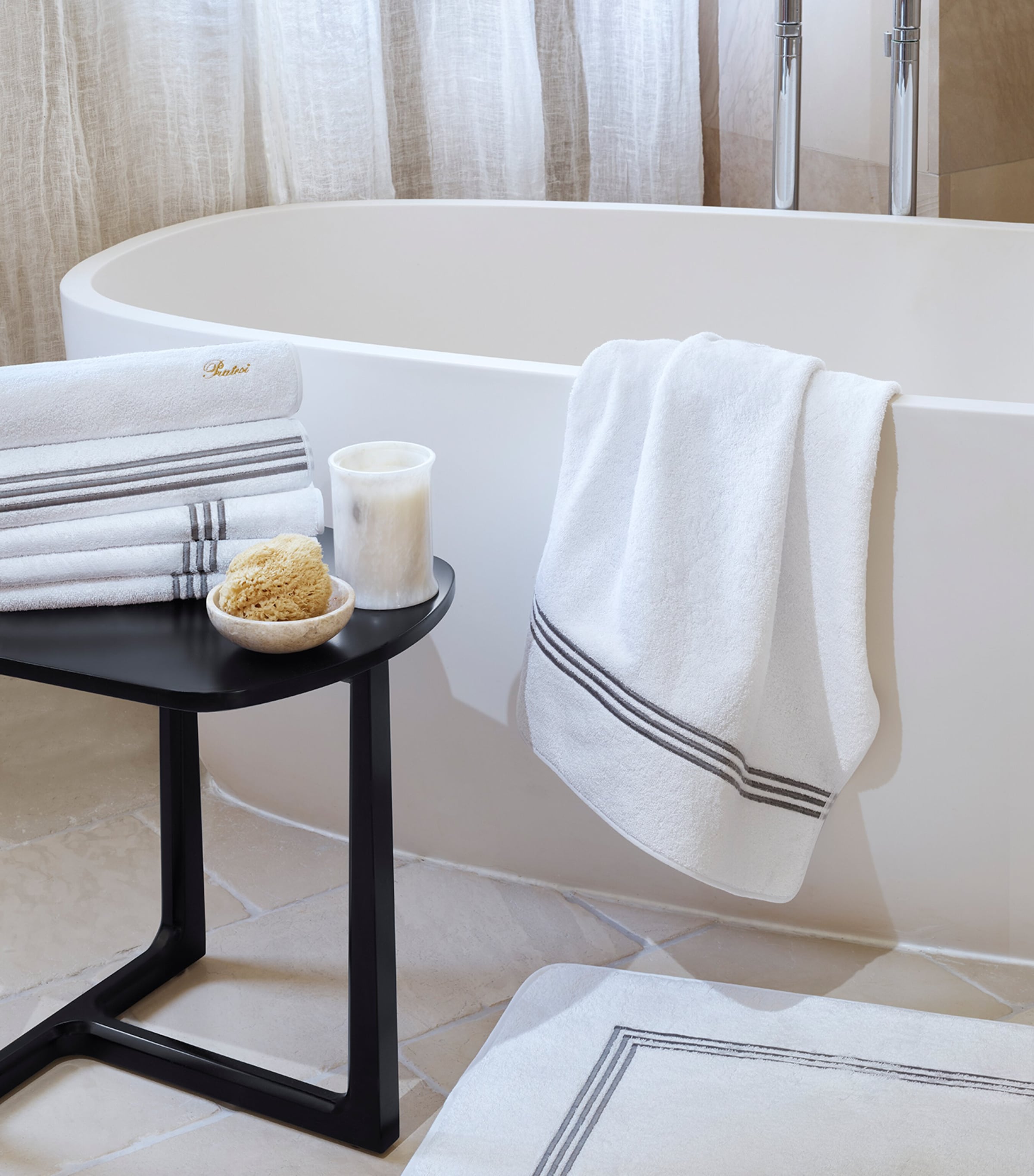 Tre Righe Bath Mat (50cm x 90cm) WHT/CHARCOAL Image 4