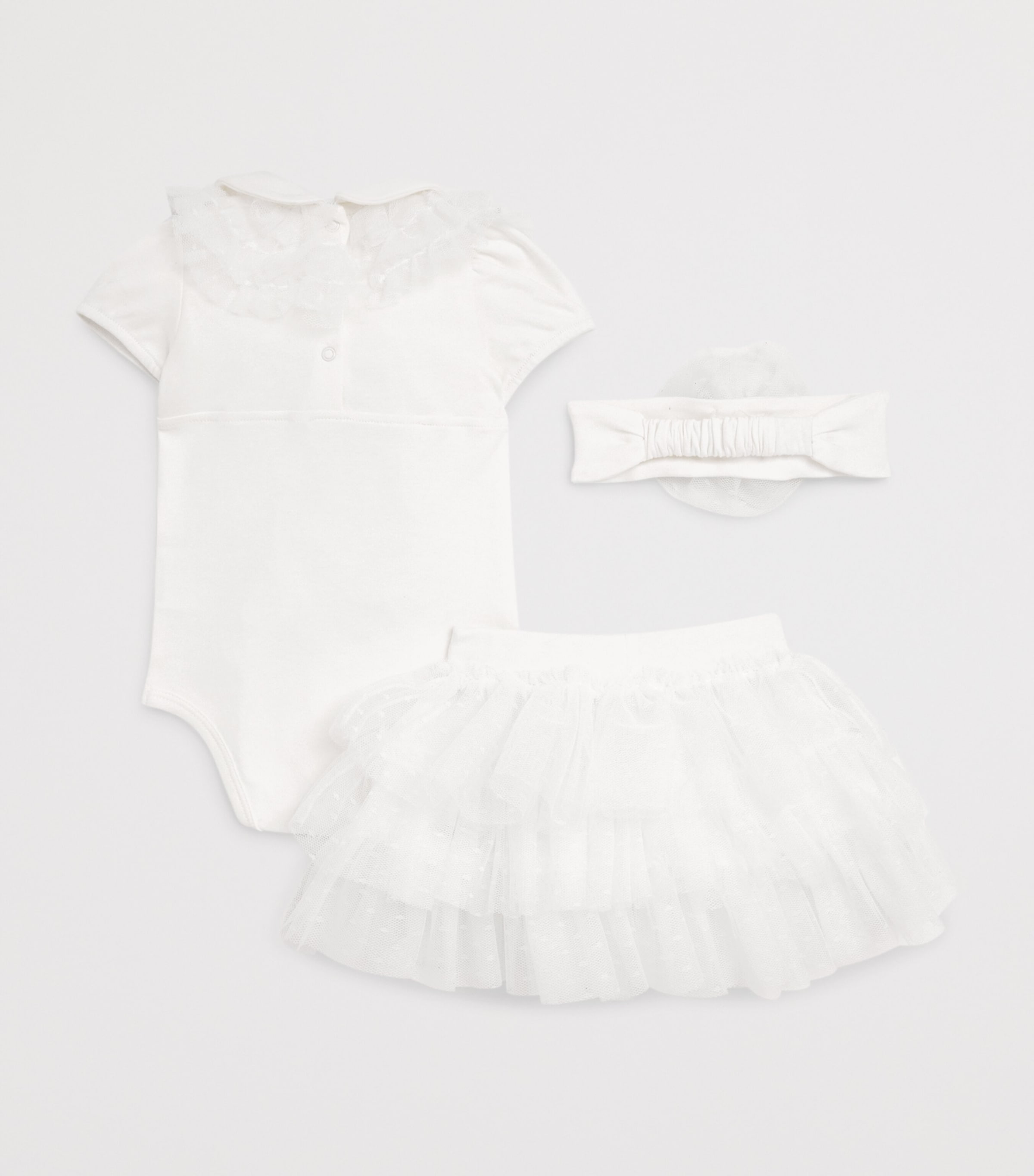 Monnalisa Ruffle-Trim Bodysuit and Skirt Set (3-9 Months) Cream Image 2