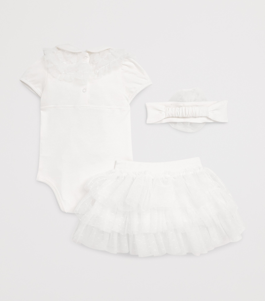 Monnalisa Ruffle-Trim Bodysuit and Skirt Set (3-9 Months) Cream Image 2
