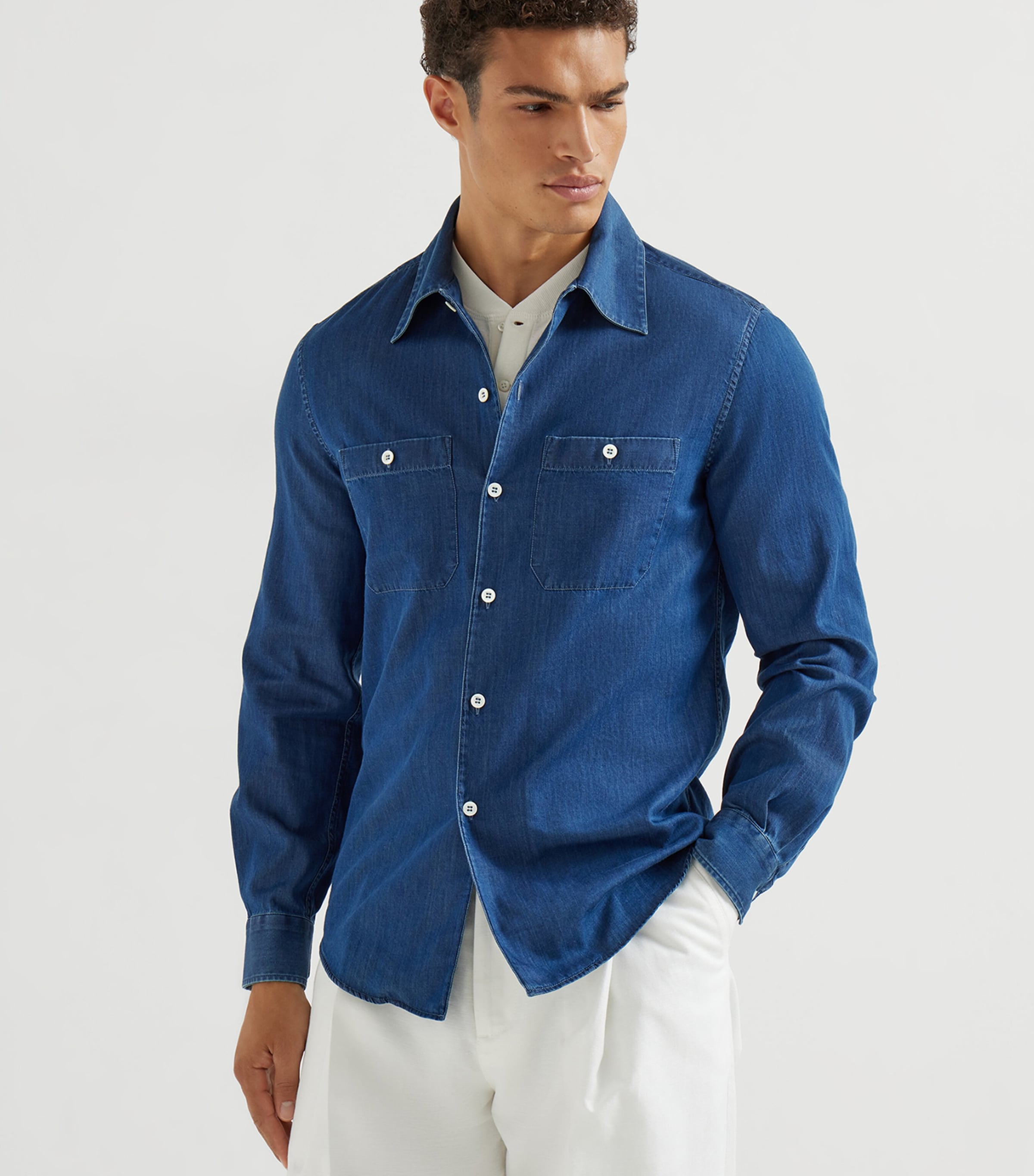 Brunello Cucinelli Mens Denim Easy-Fit Shirt Image 2