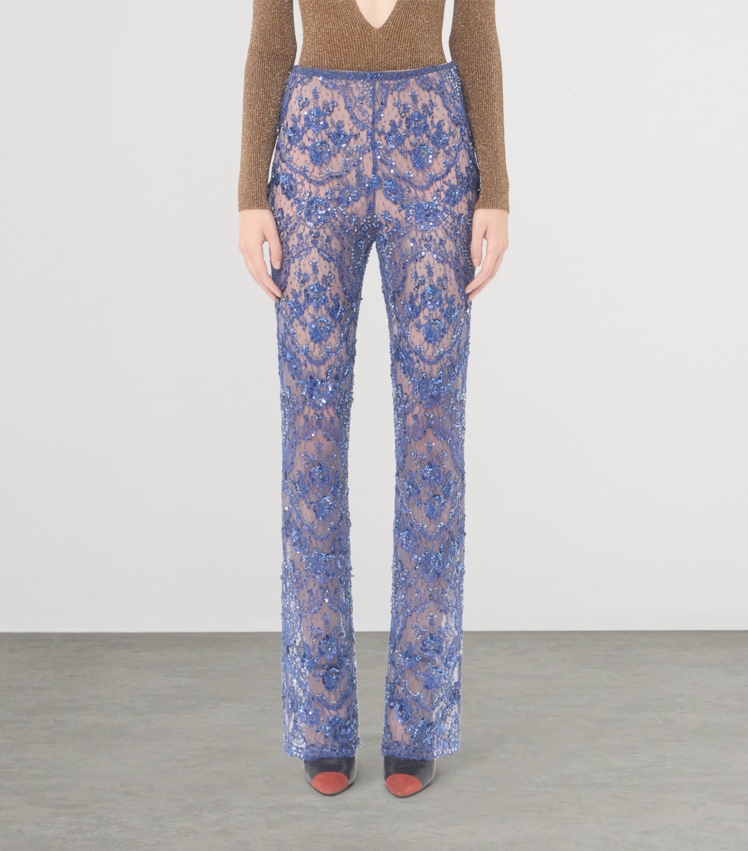 Valentino Womens Lace Sequinned Flared Trousers Image 3
