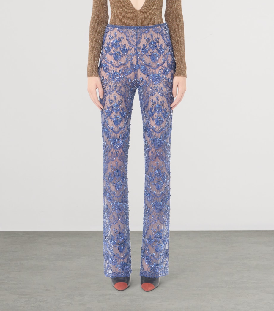 Valentino Womens Lace Sequinned Flared Trousers Image 3