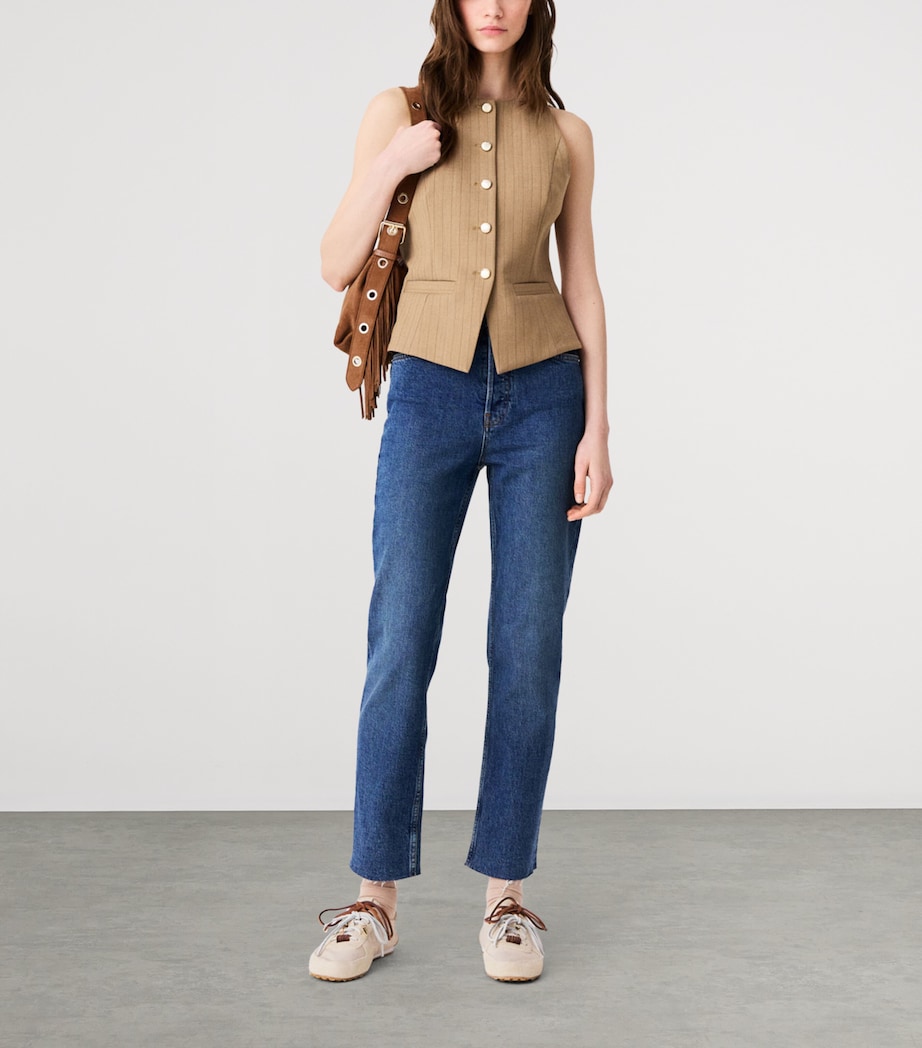 Maje Womens Wool-Blend Striped Waistcoat Beige Image 2