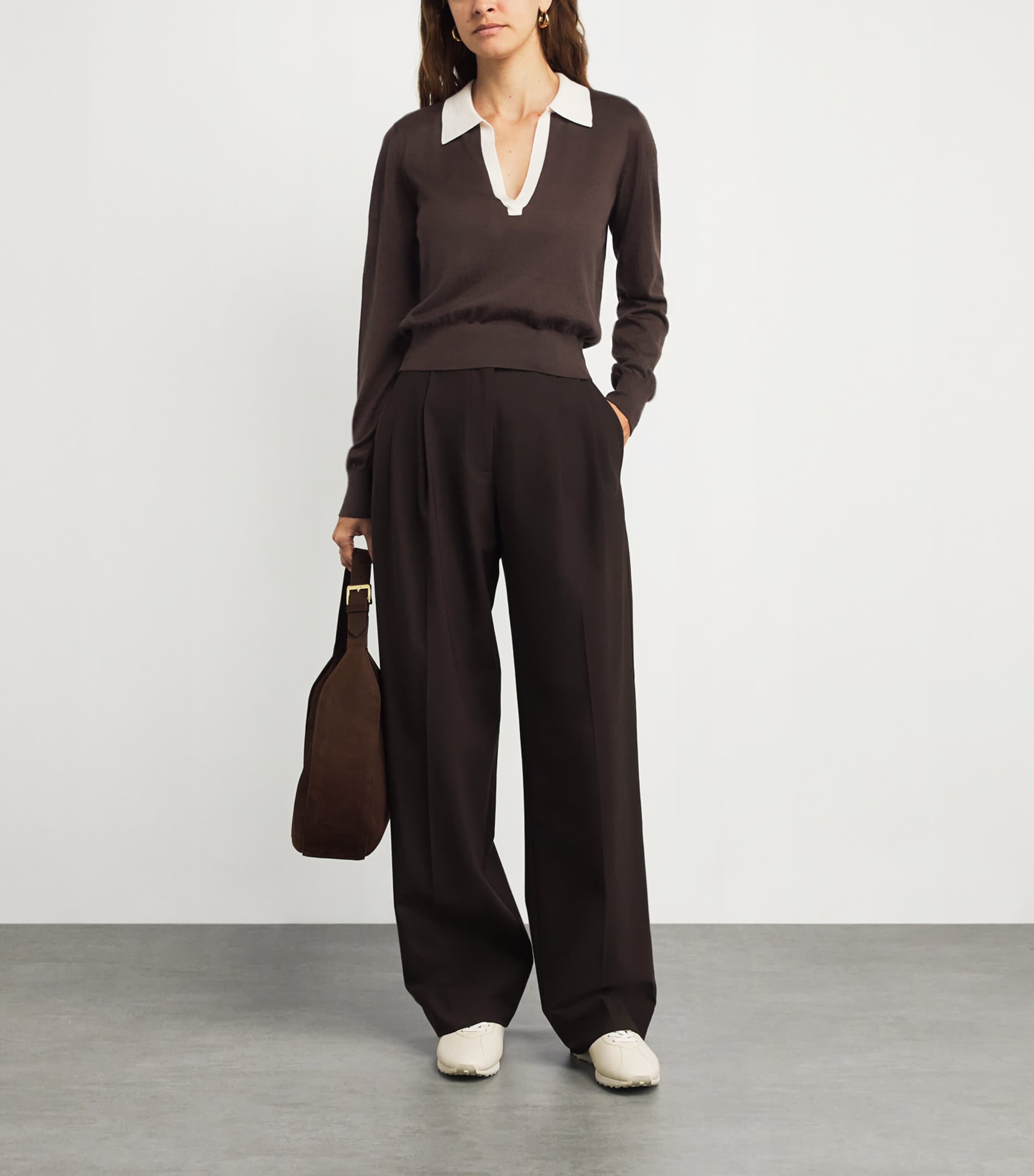 Cashmere-Silk Two-Tone Polo Sweater COFFEE MULTI Image 2