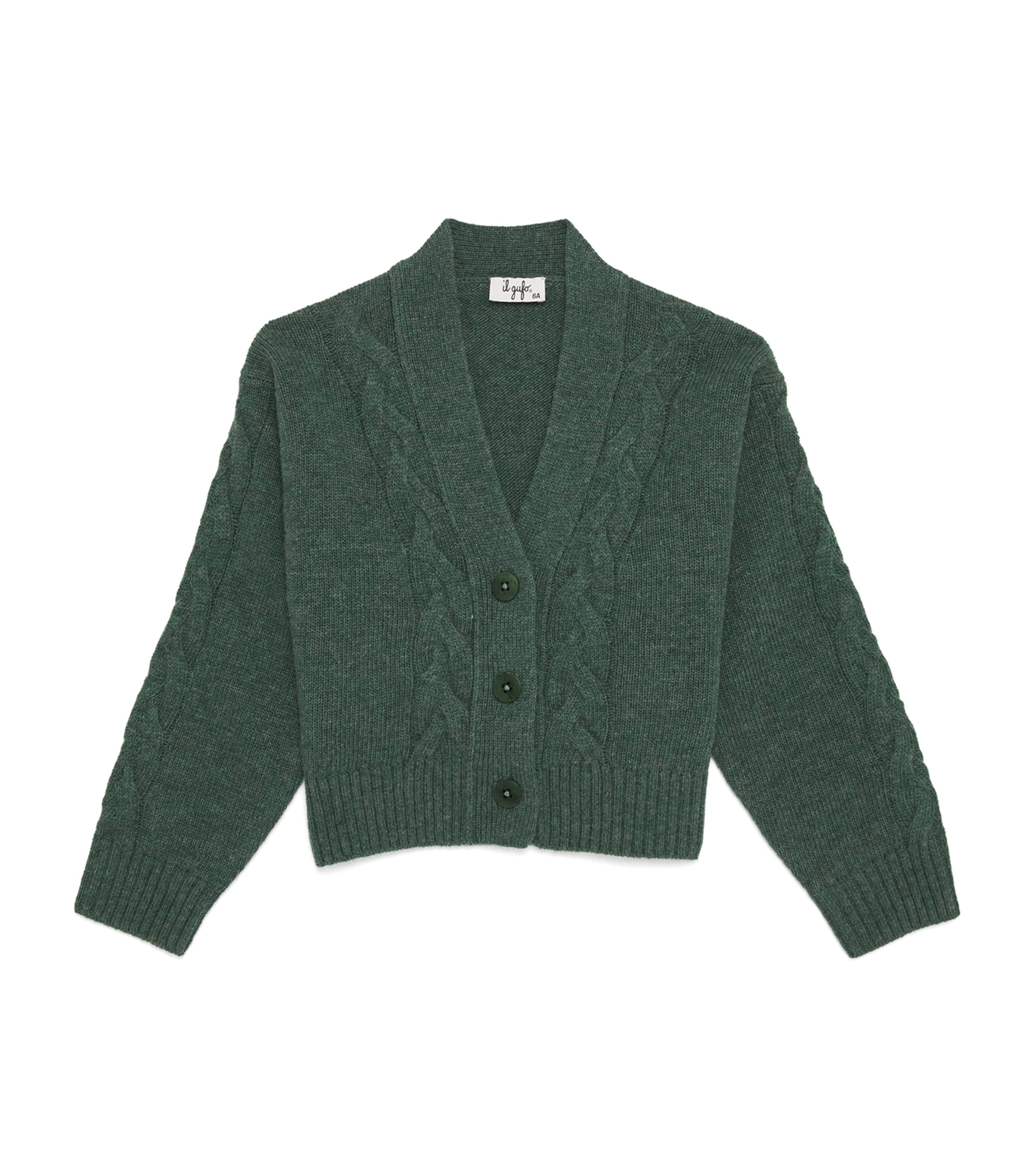 Shop Il Gufo Wool Cable-knit Cardigan In Green