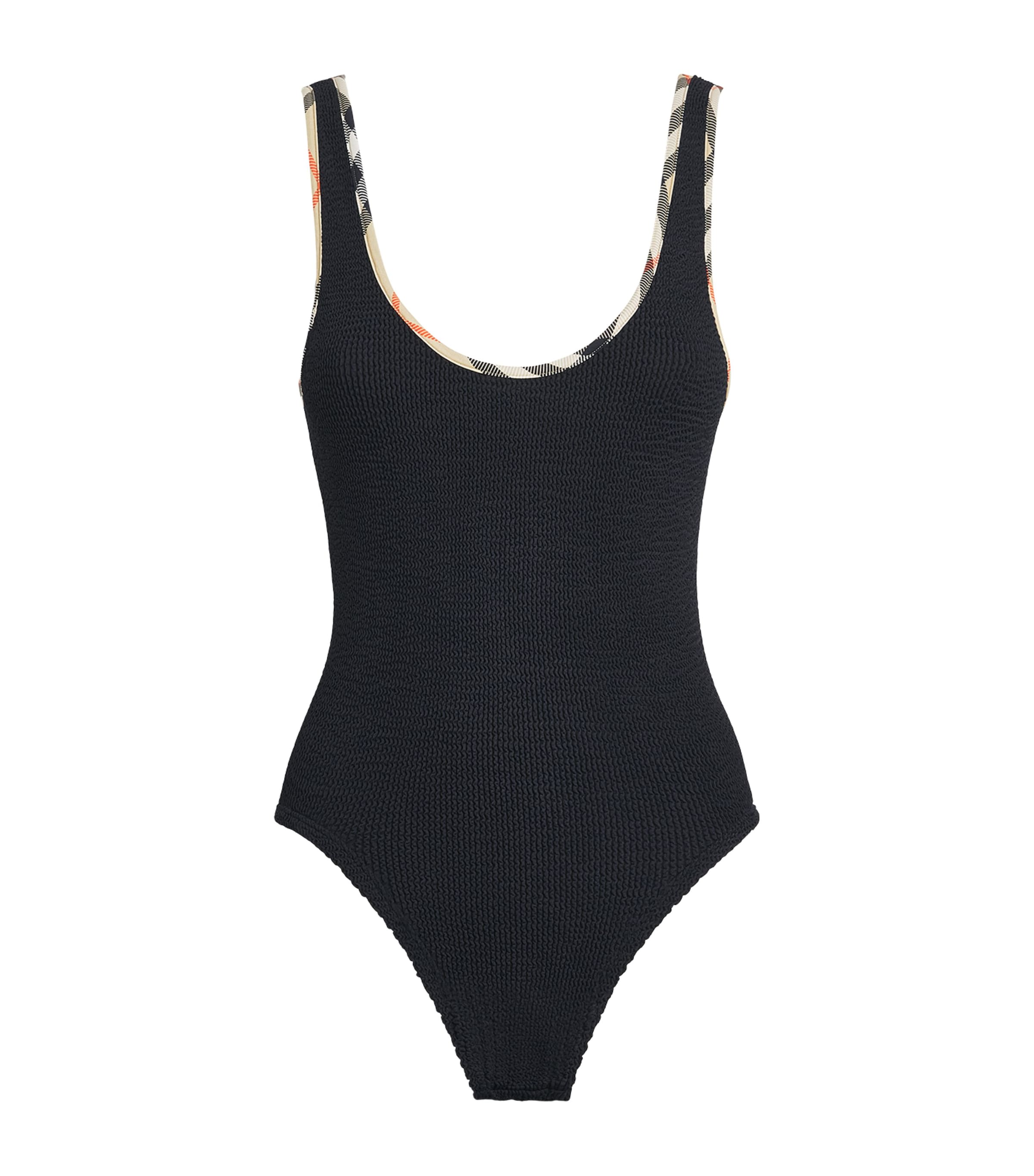 Burberry x Hunza G Womens x Burberry Check-Trim Faye Swimsuit Black Image 1