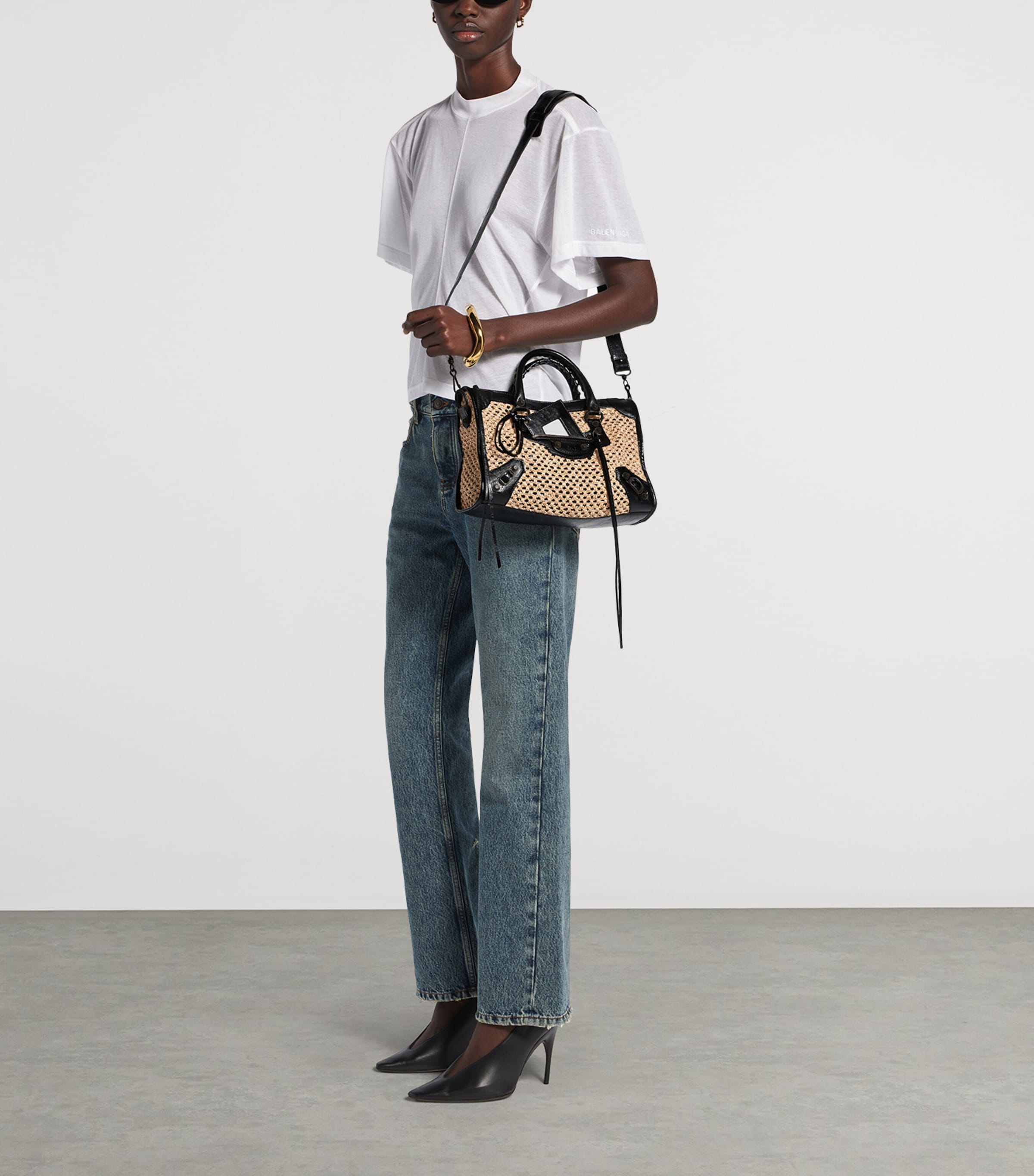 Balenciaga Small Raffia-Lambskin Le City Top-Handle Bag Image 2