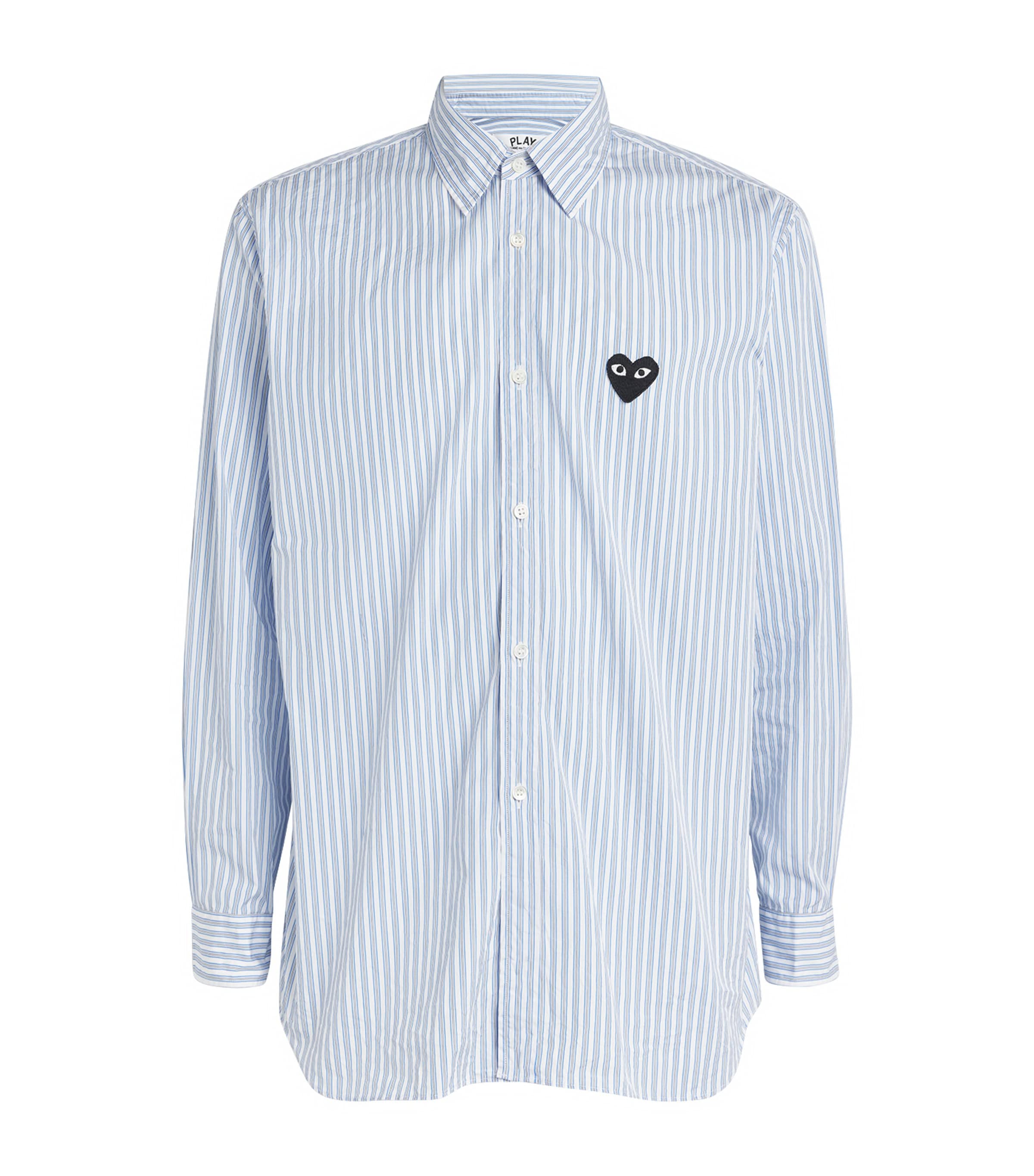 Comme Des Garçons Play Pinstripe Heart-embroidery Shirt In Blue